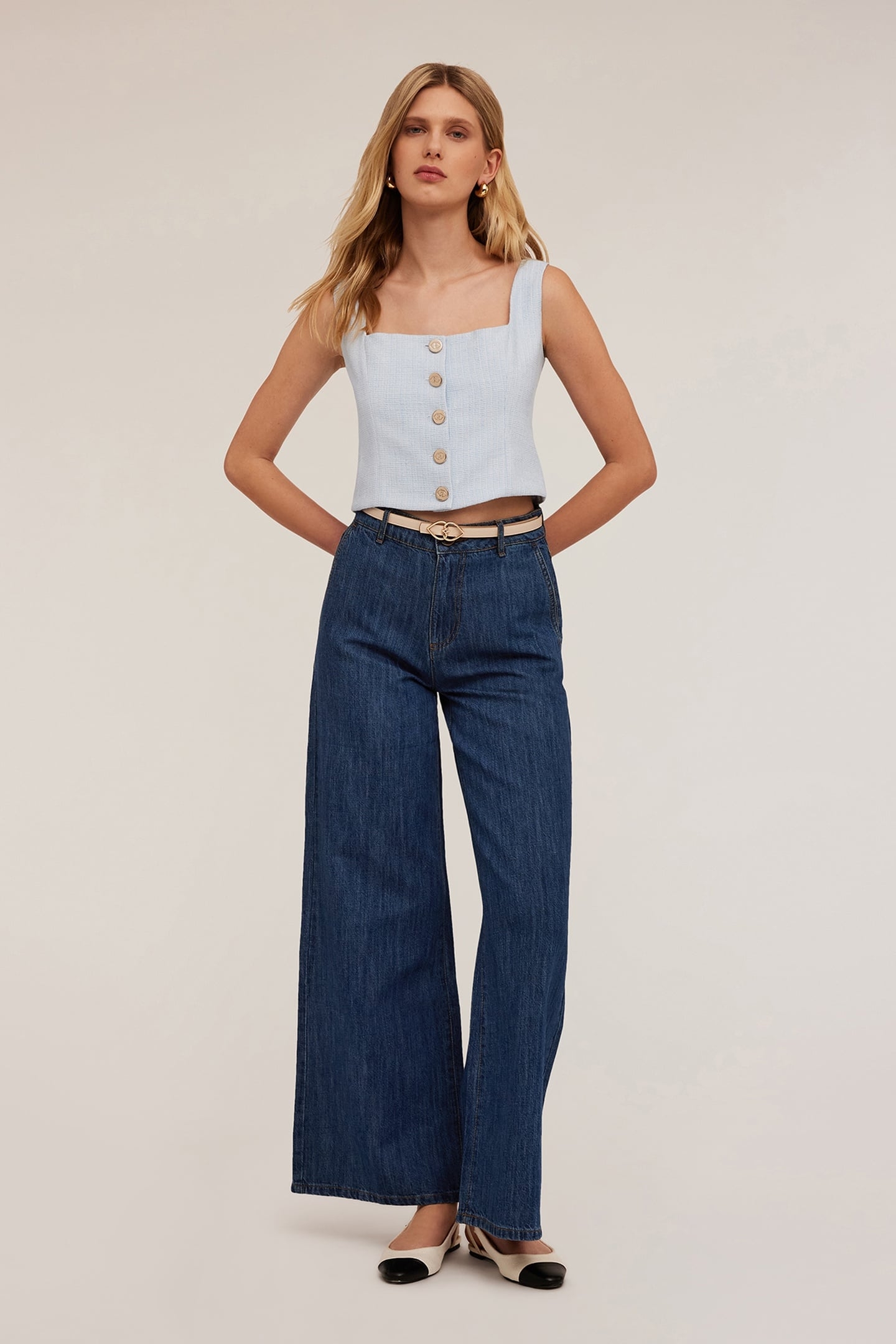 WIDE LEG JEANS IN LINEN BLEND BLUE 3