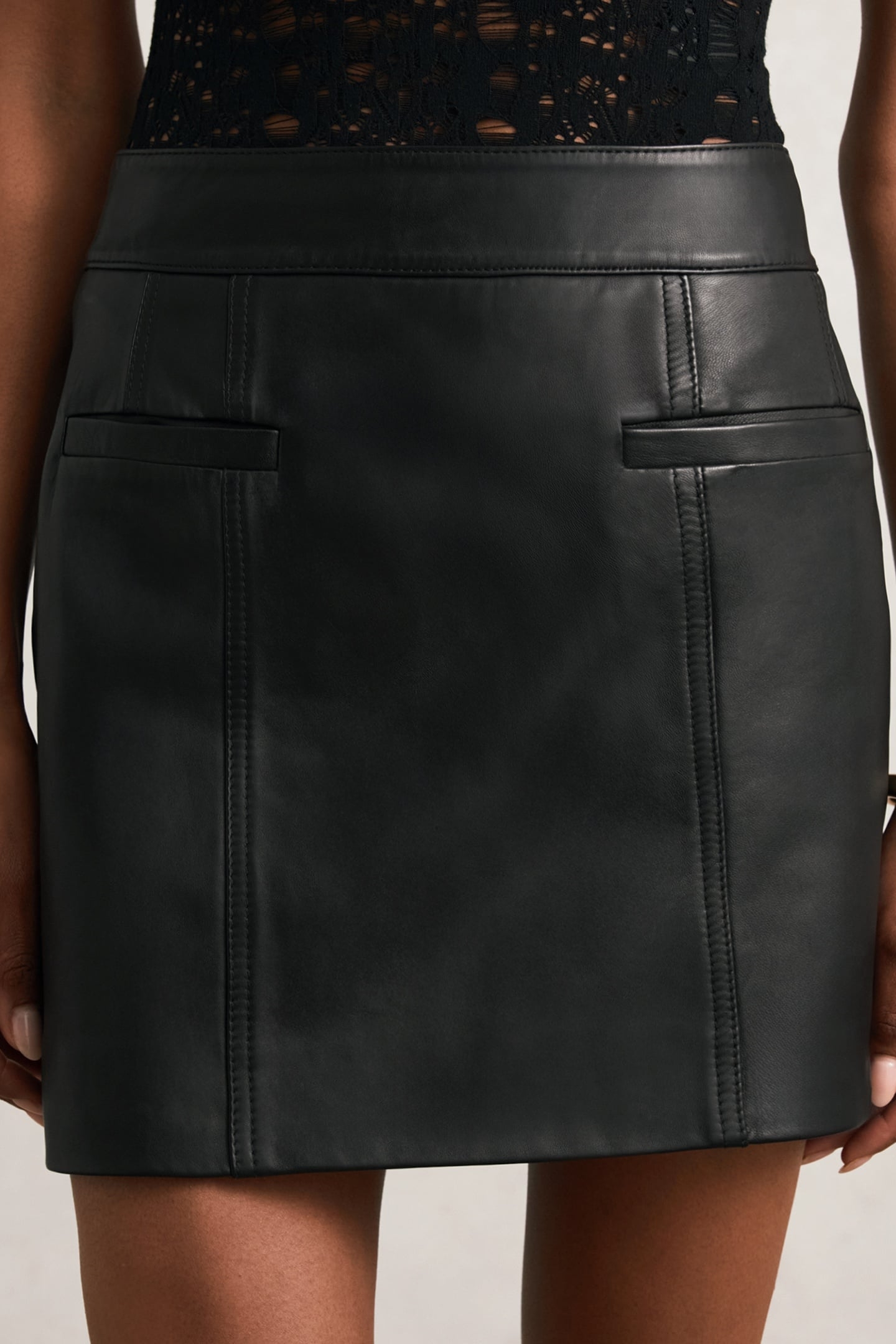 WELT POCKET LEATHER MINI SKIRT BLACK 1