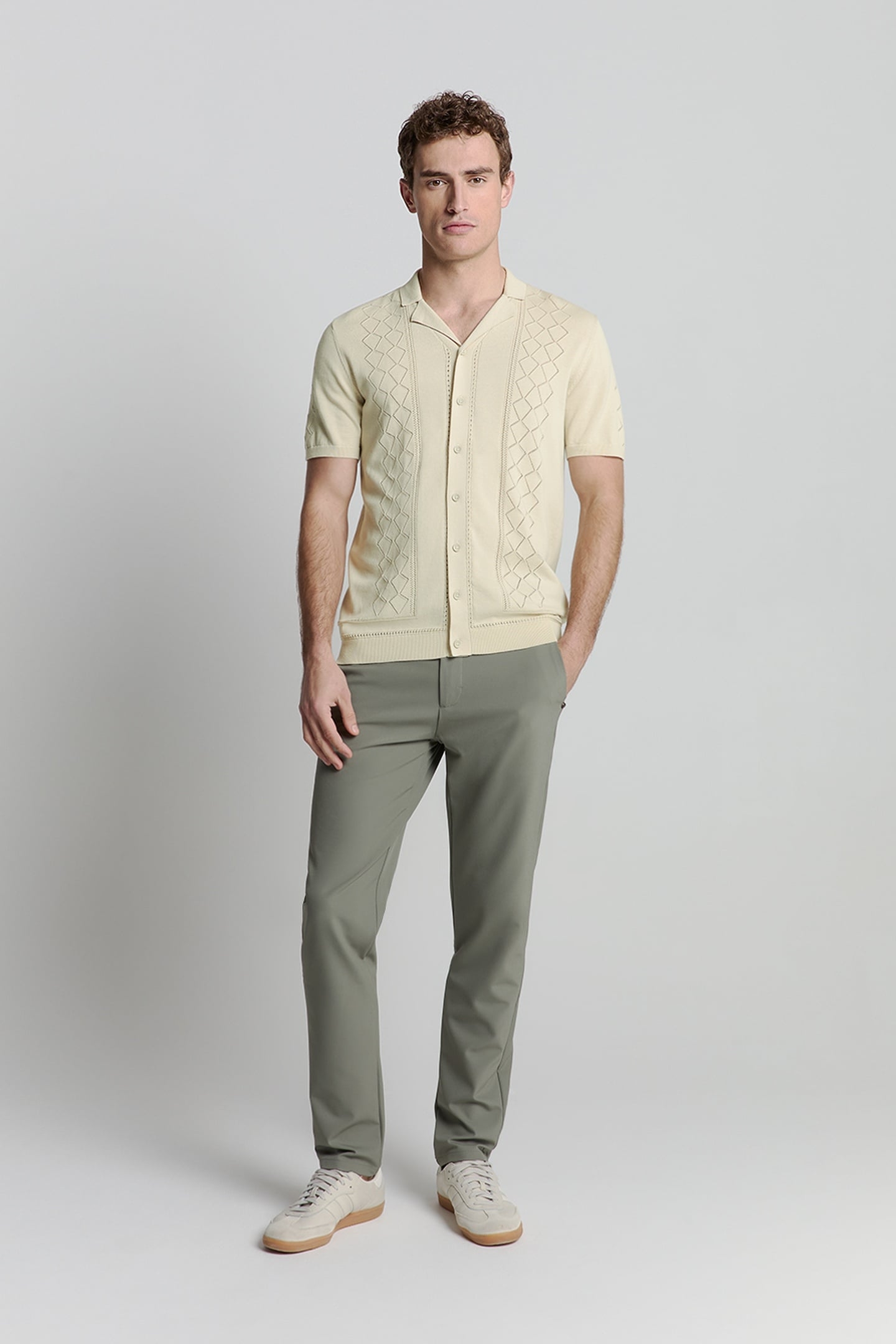 PULLOVER SHORT SLEEVE FULL BUTTON POLO SOLID JACQUARD CEMENT 3