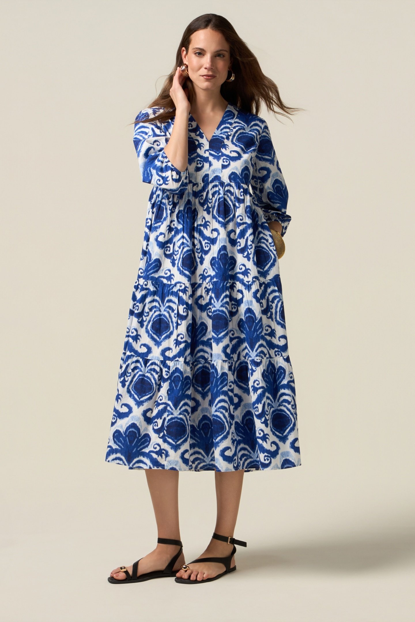 PATTERNED COTTON MIDI SHIRTDRESS BLUE 2