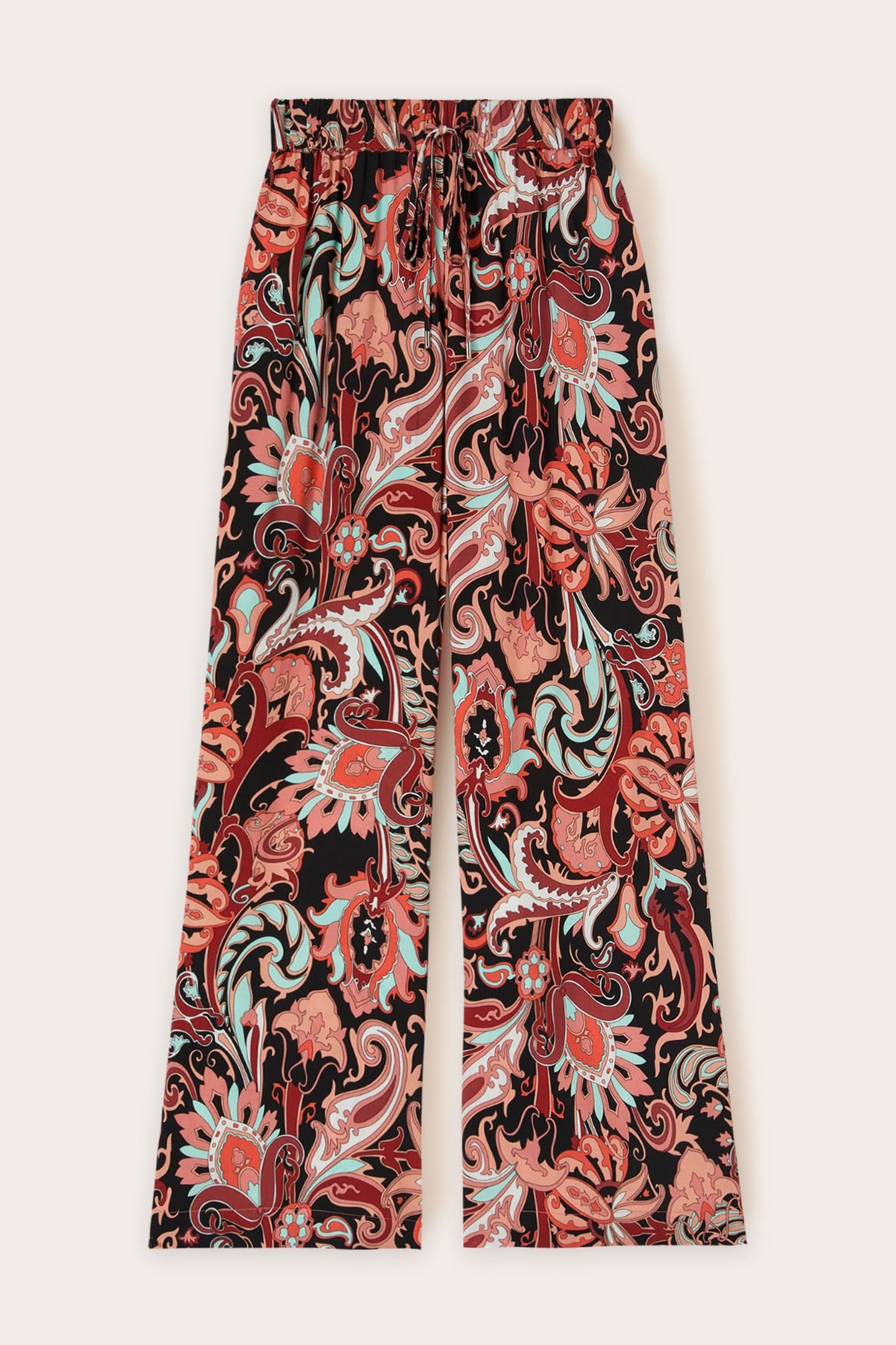 FLOWING PALAZZO PANTS WITH ETHNIC PATTERN RED 4