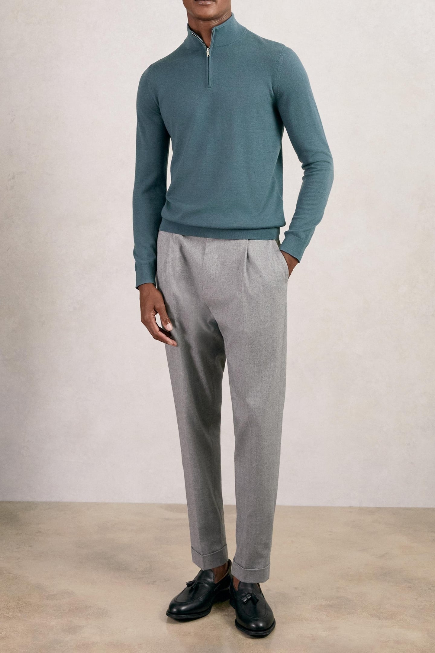 LS HALF ZIP FUNNEL MERINO WOOL JUMPER ORION BLUE 1