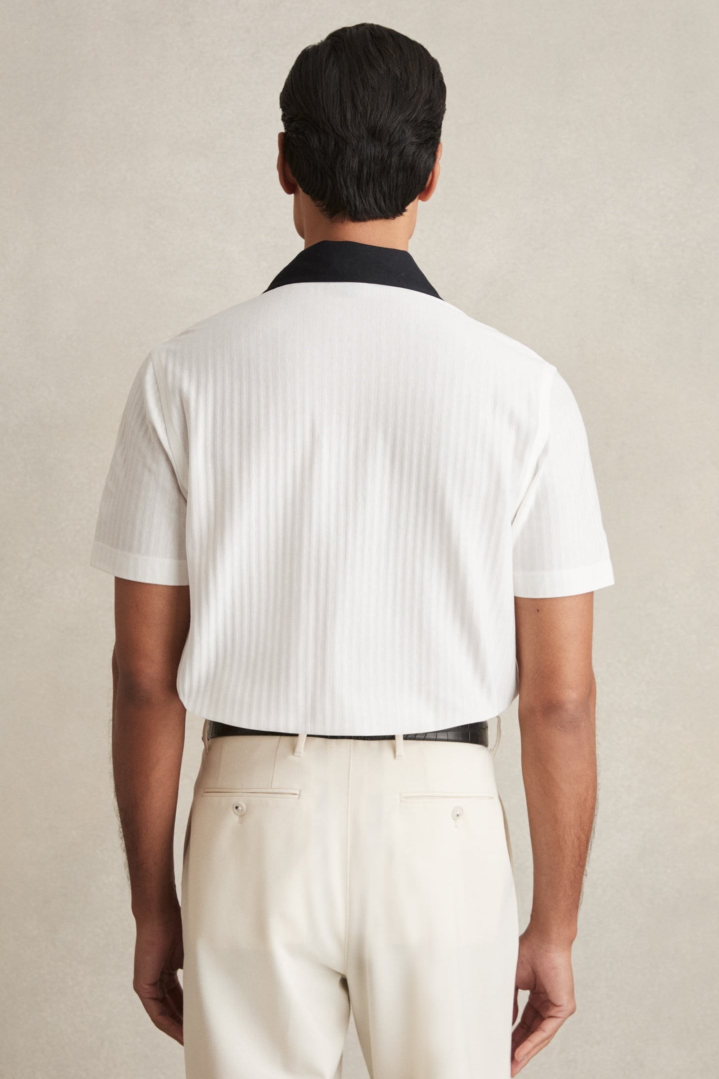 SS TEXTURED COLOUR BLOCK CUBAN SHIRT WHITE/NAVY 2