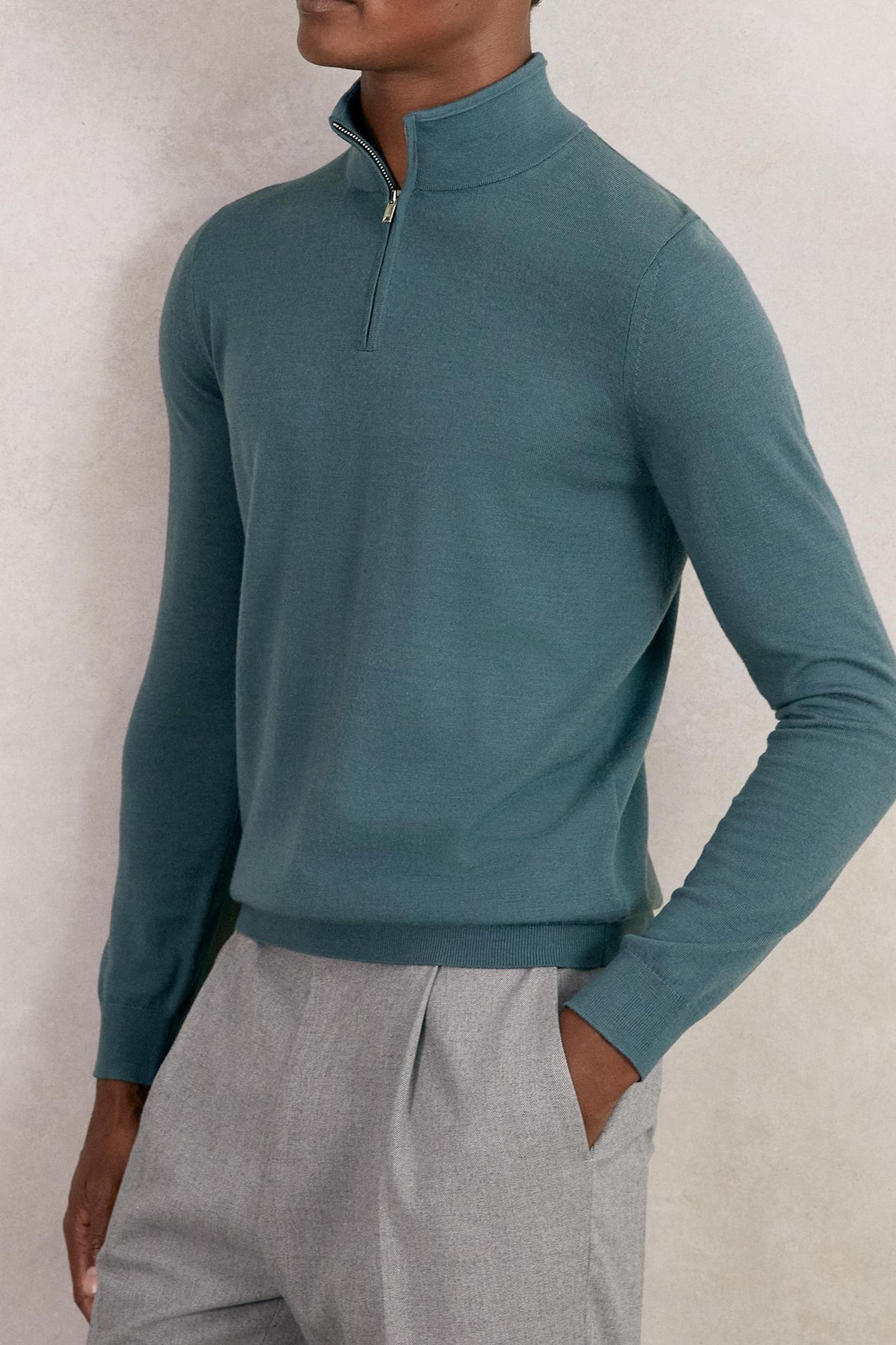 LS HALF ZIP FUNNEL MERINO WOOL JUMPER ORION BLUE 2