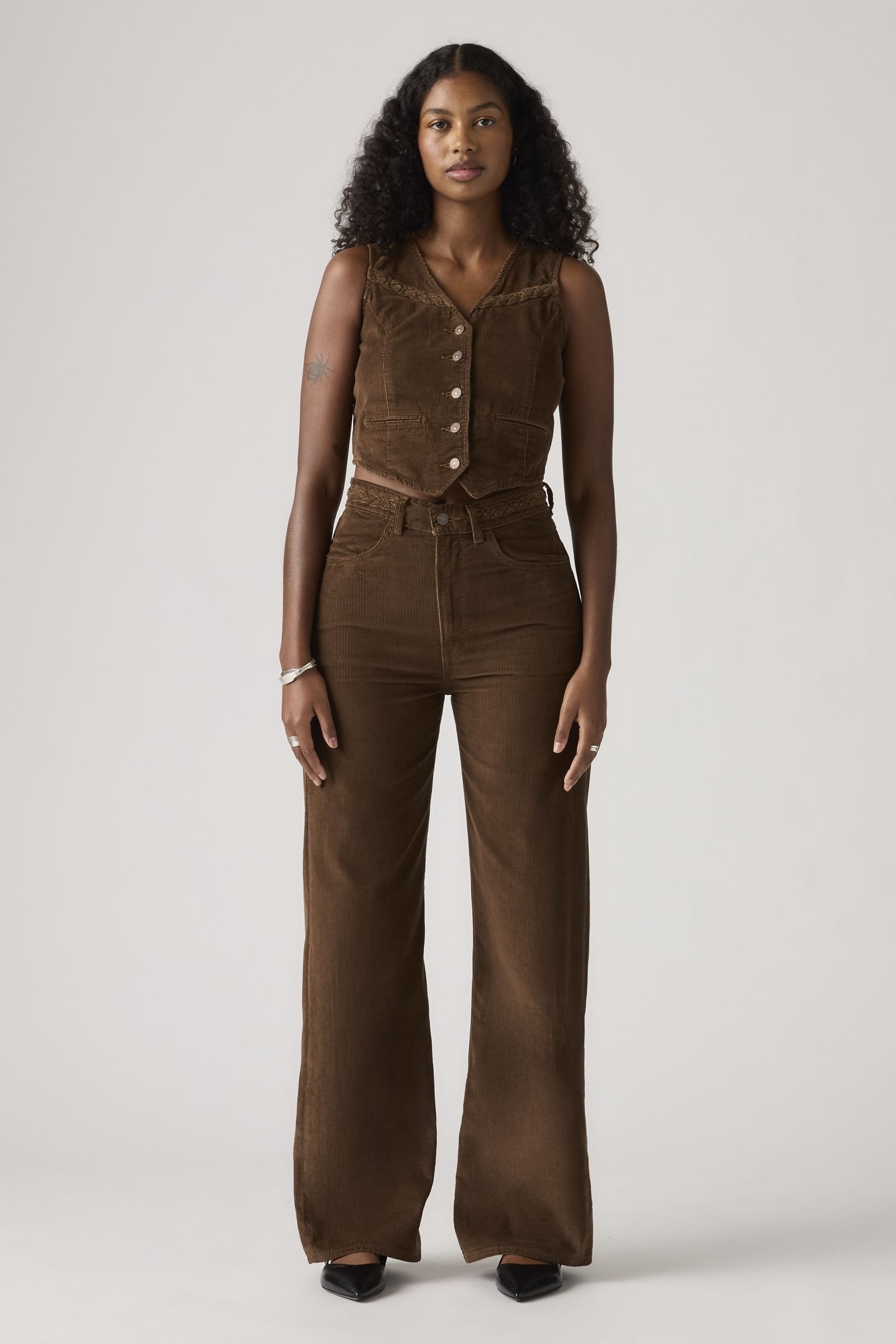 RIBCAGE WIDE LEG BRAIDED CORDUROY JEANS BROWN 1