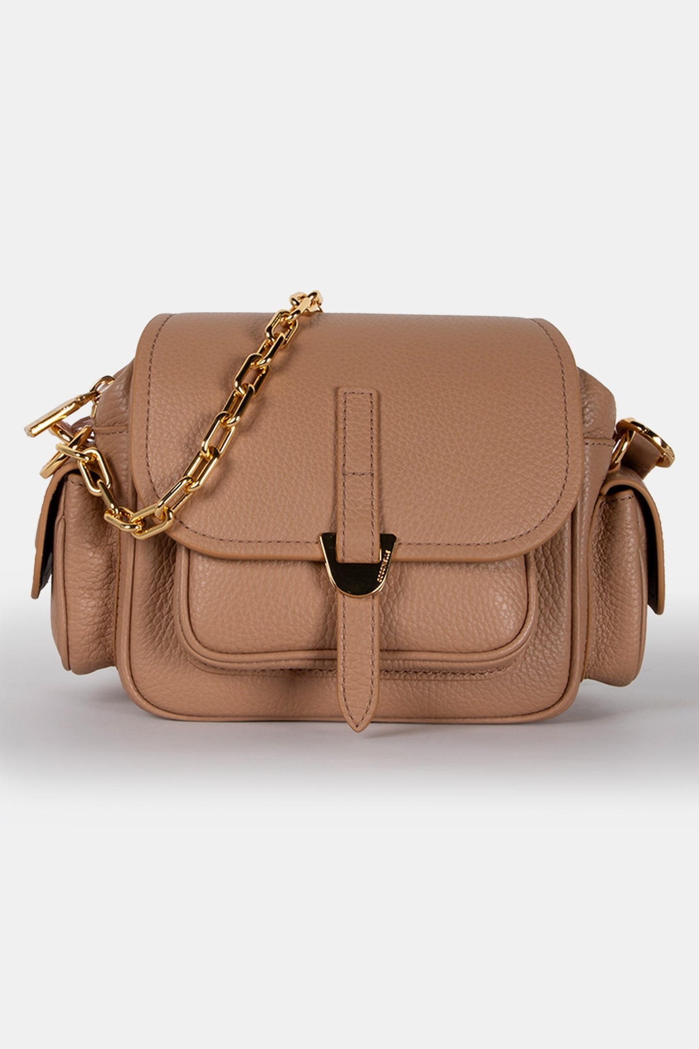 LEATHER CROSS BODY BAG WITH CHAIN STRAP IN BEIGE 2