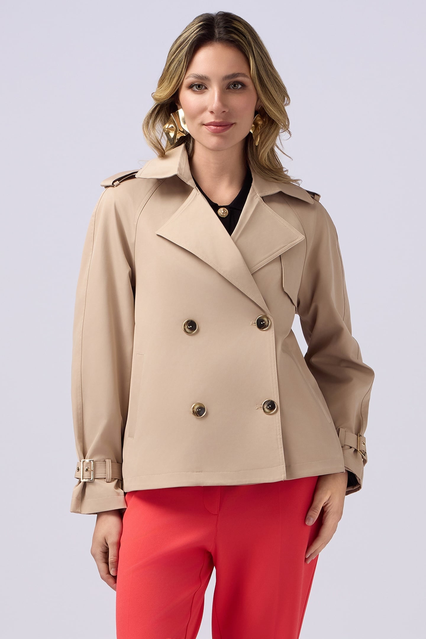 SHORT DOUBLE-BREASTED TRENCH COAT BEIGE 1