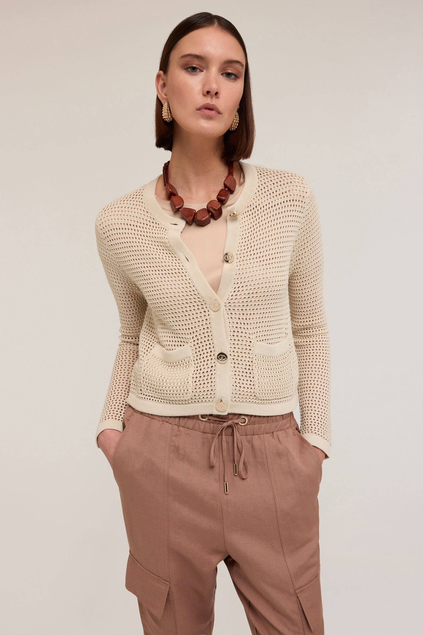 OPENWORK KNITTED CARDIGAN BEIGE 3