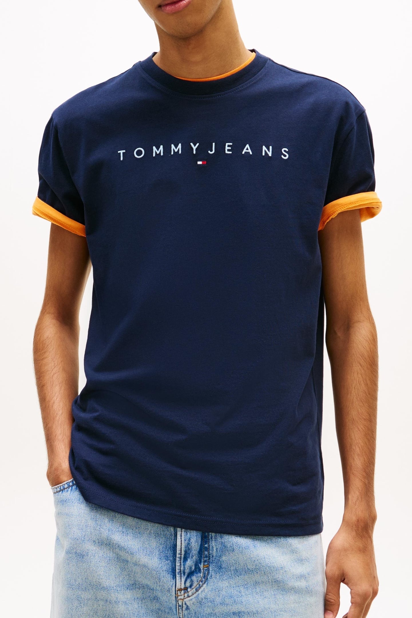 LINEAR LOGO EMBROIDERY JERSEY T-SHIRT NAVY 1