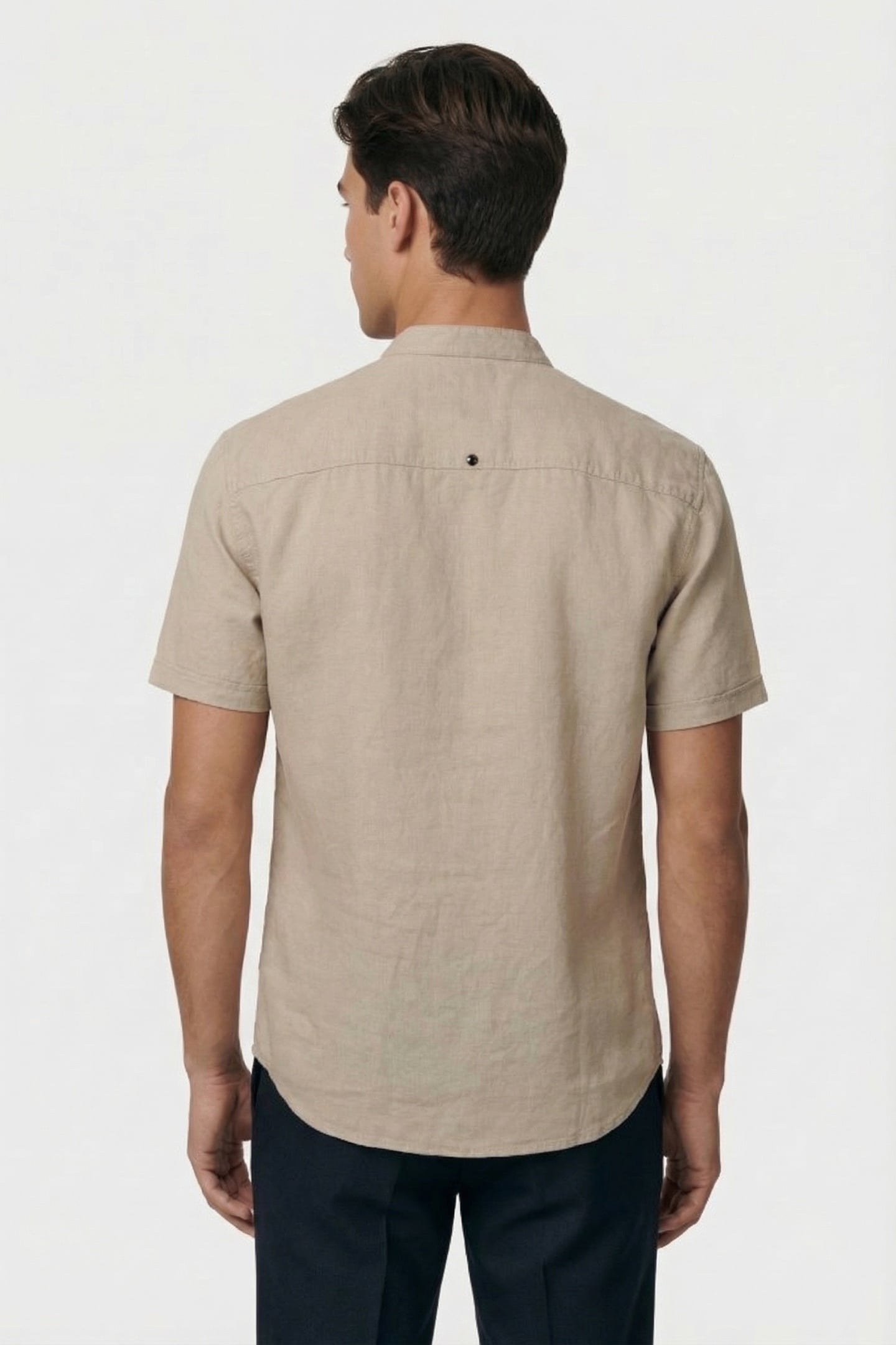 SHIRT SHORT SLEEVE GRANDDAD SOLID WITH LINEN LIGHT DESERT 3