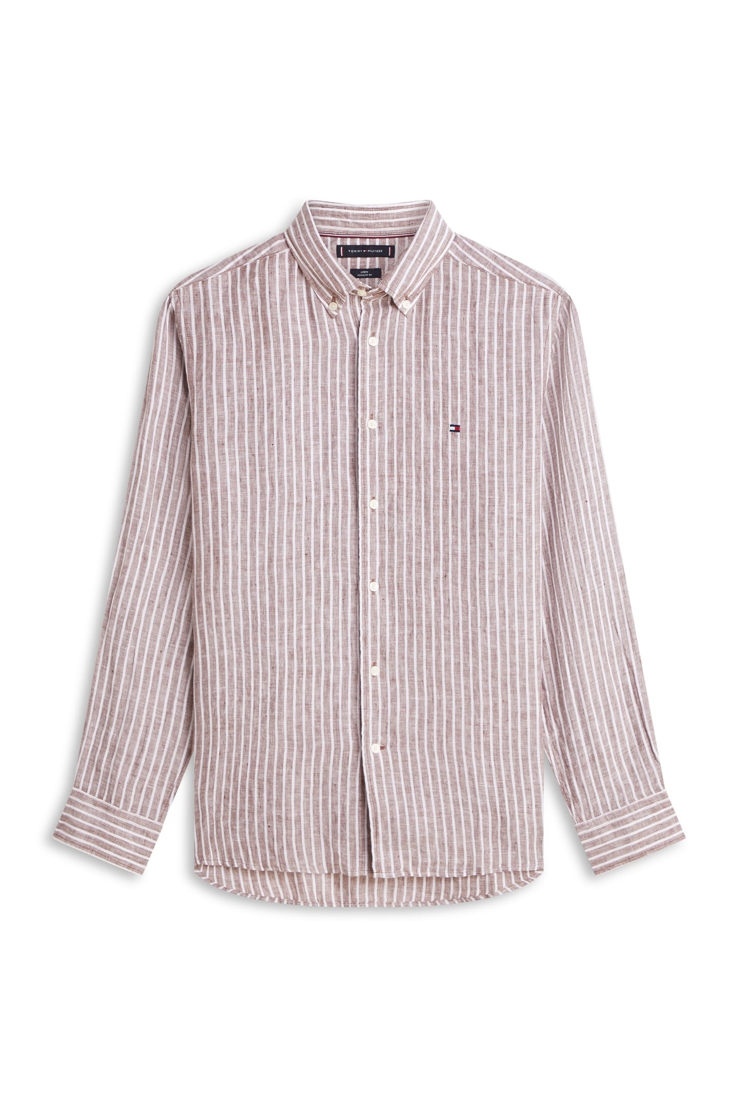 REGULAR FIT LINEN SHIRT LEGACY BROWN/STRIPE 4