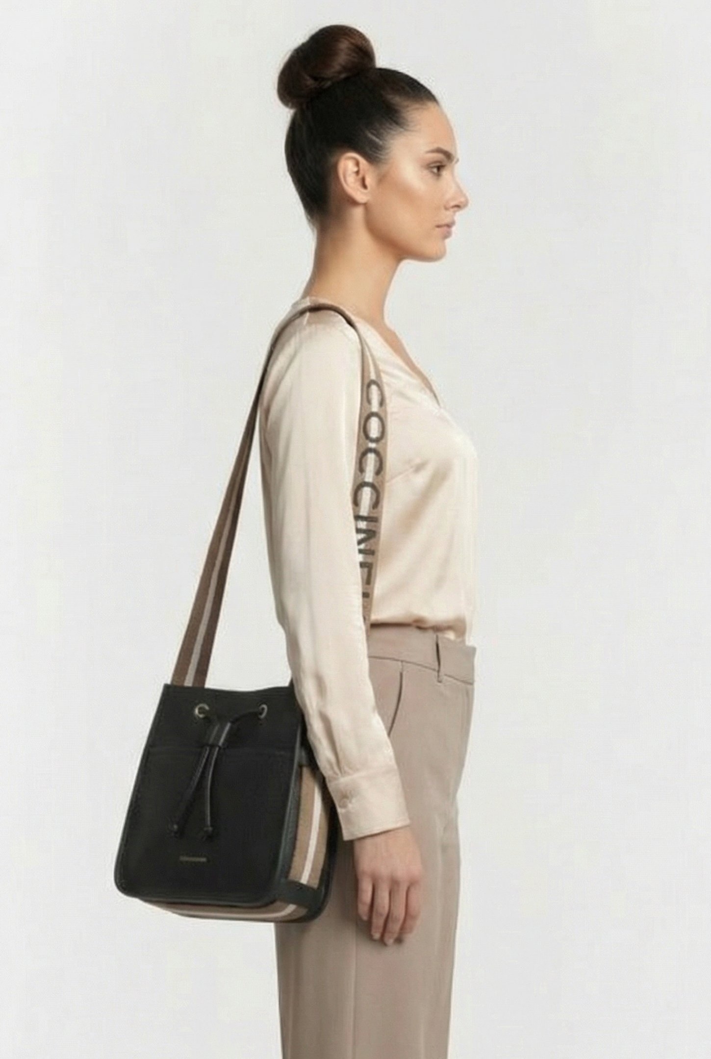 LARGE SHOULDER BAG WITH LOGO STRAP IN BLACK 1