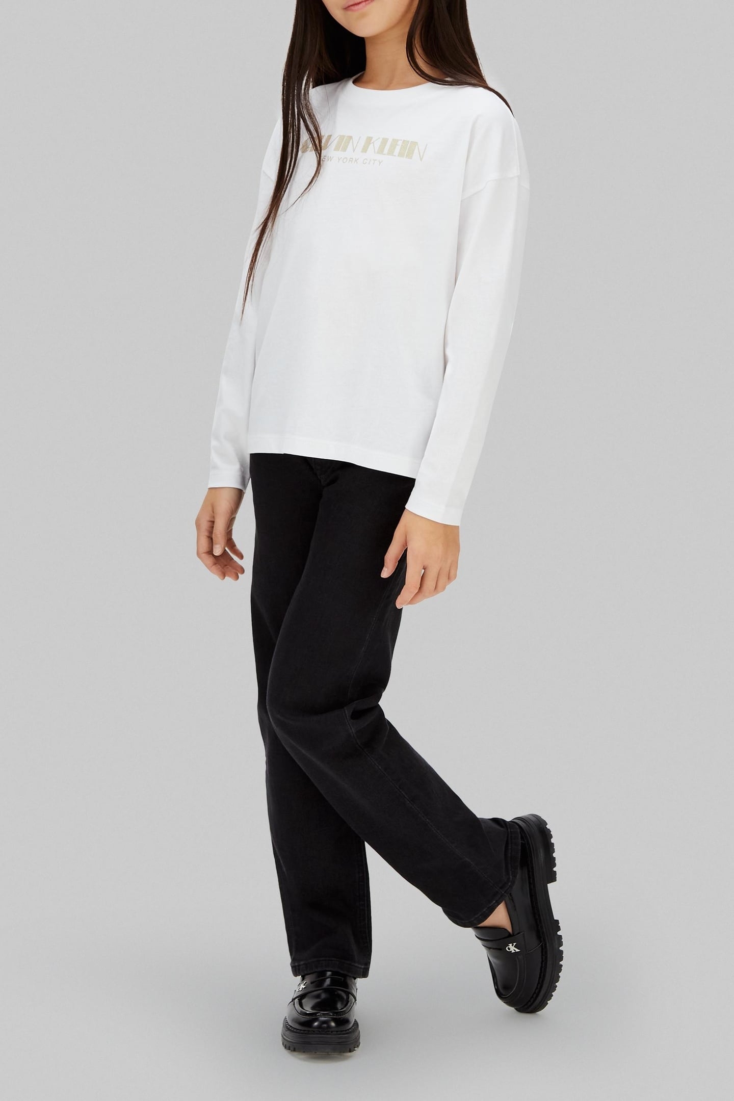 GIRLS GLITTER BOXY L/S T-SHIRT BRIGHT WHITE 2