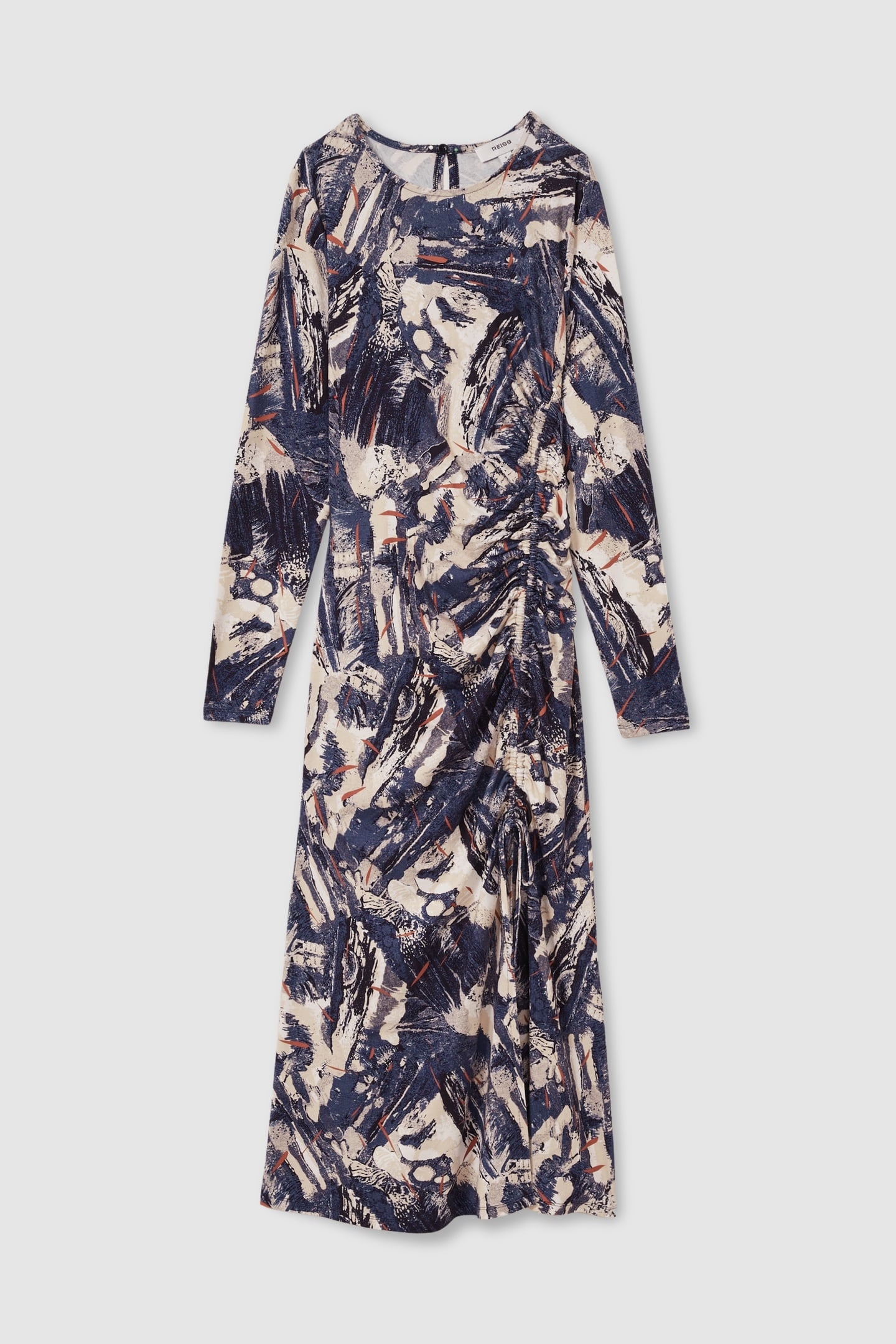 RUCHED PRINT MIDI NAVY/NEUTRAL 3