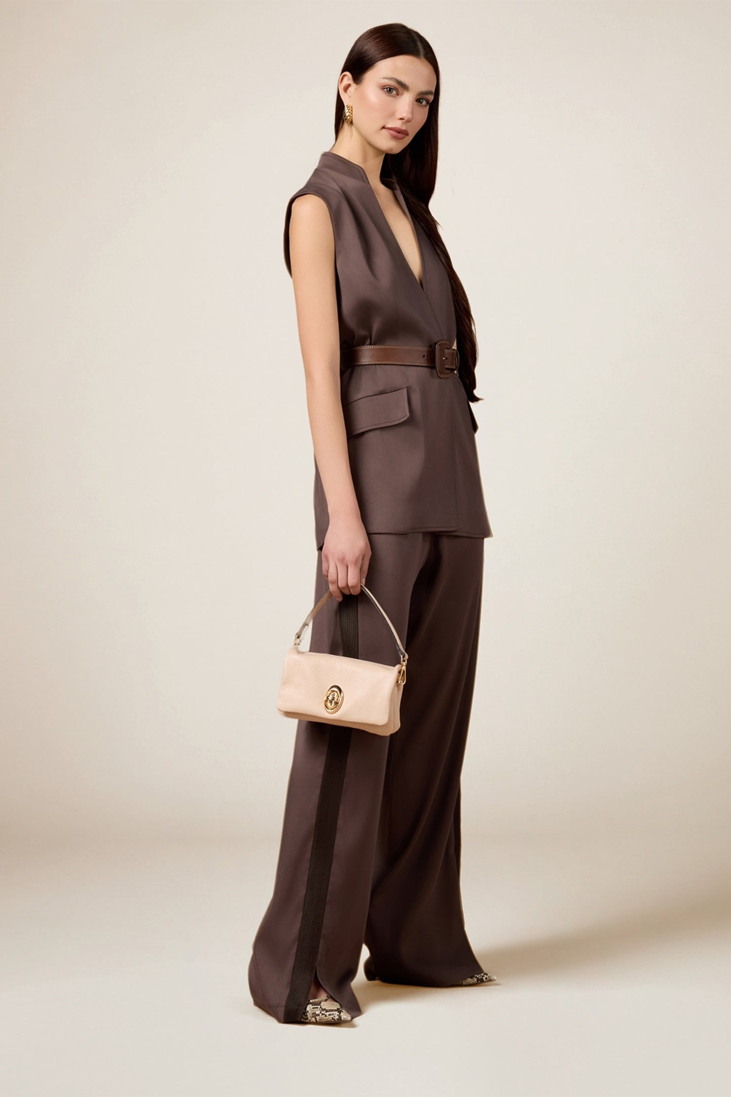 PALAZZO PANTS IN FLUID FABRIC BROWN 2