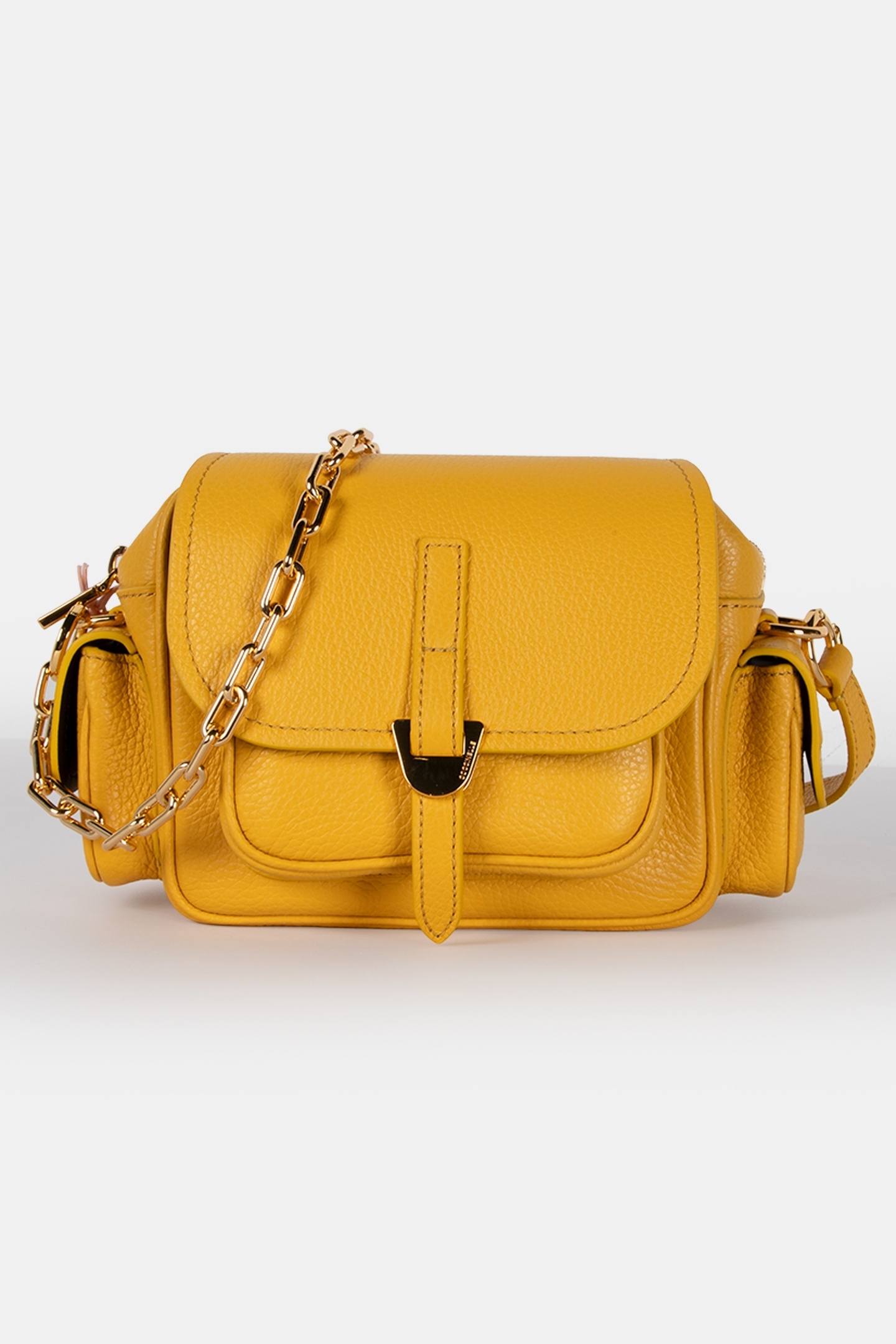 LEATHER CROSS BODY BAG WITH CHAIN STRAP IN YELLOW 2