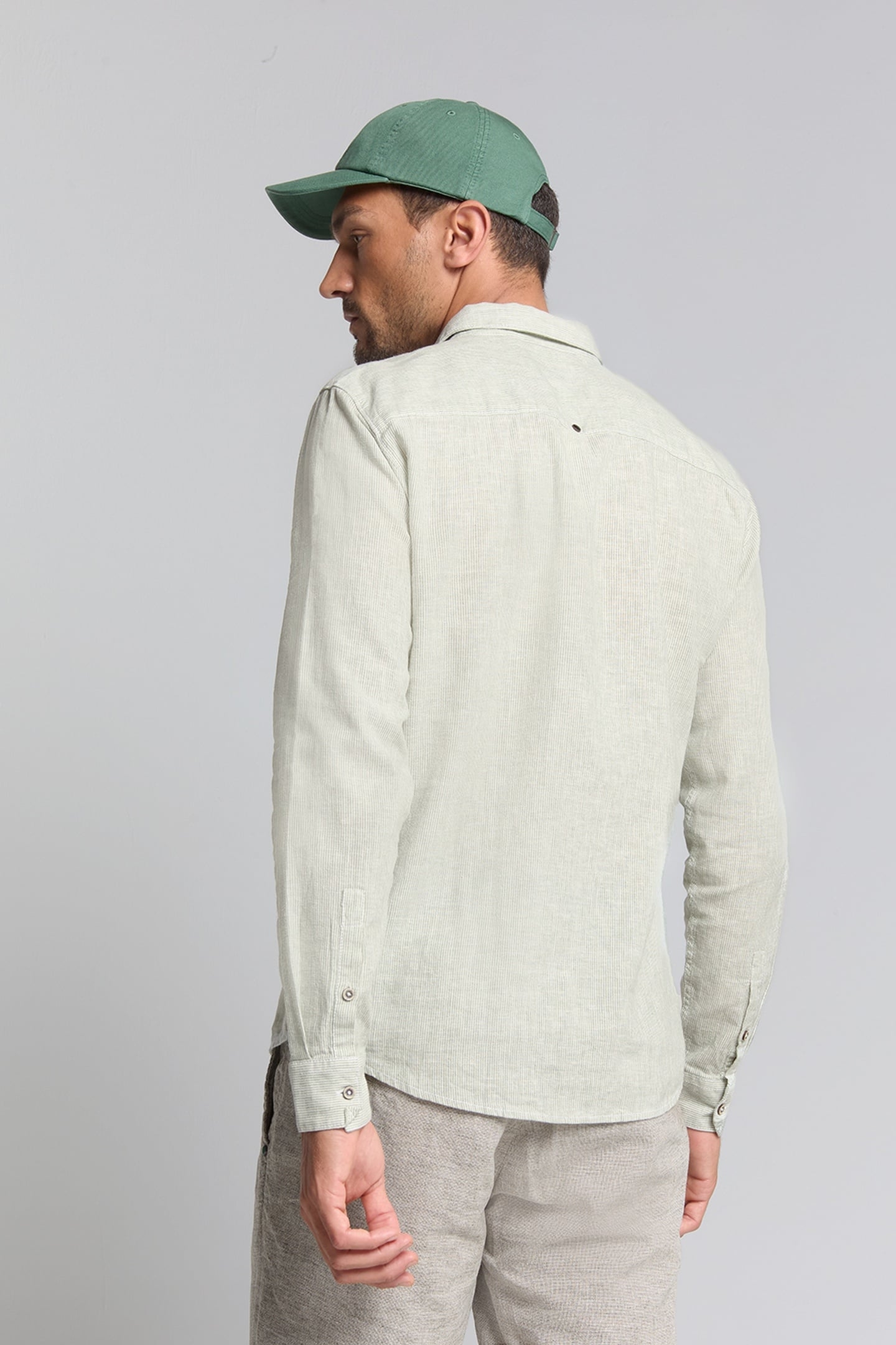 SHIRT VERTICAL SMALL STRIPES WITH LINEN GREEN 3