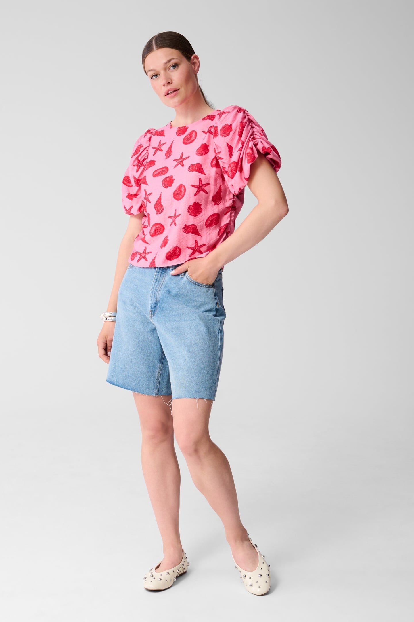 LA-SBSHELL PUFFY SLEEVE TOP PINK 2
