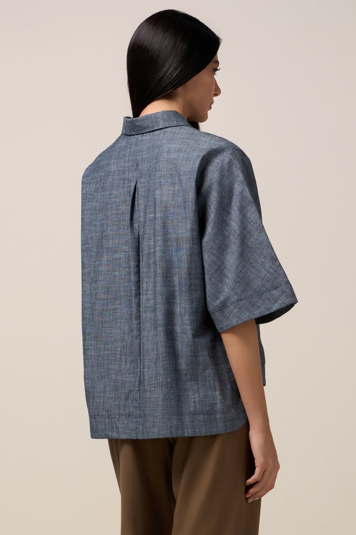 OVERSIZED DENIM-EFFECT LINEN BLEND SHIRT BLUE 2