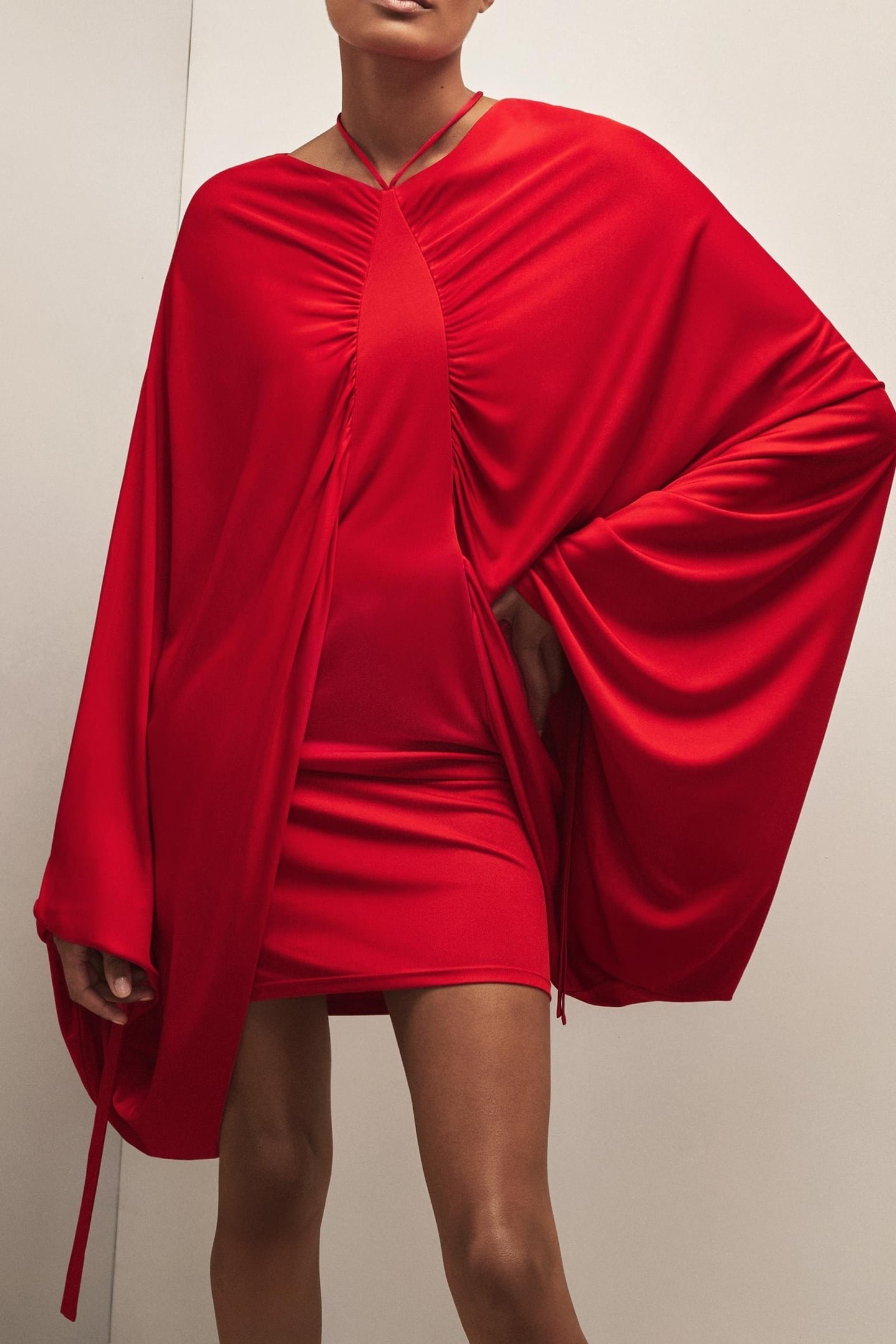 BATWING JERSEY MINI DRESS RED 2