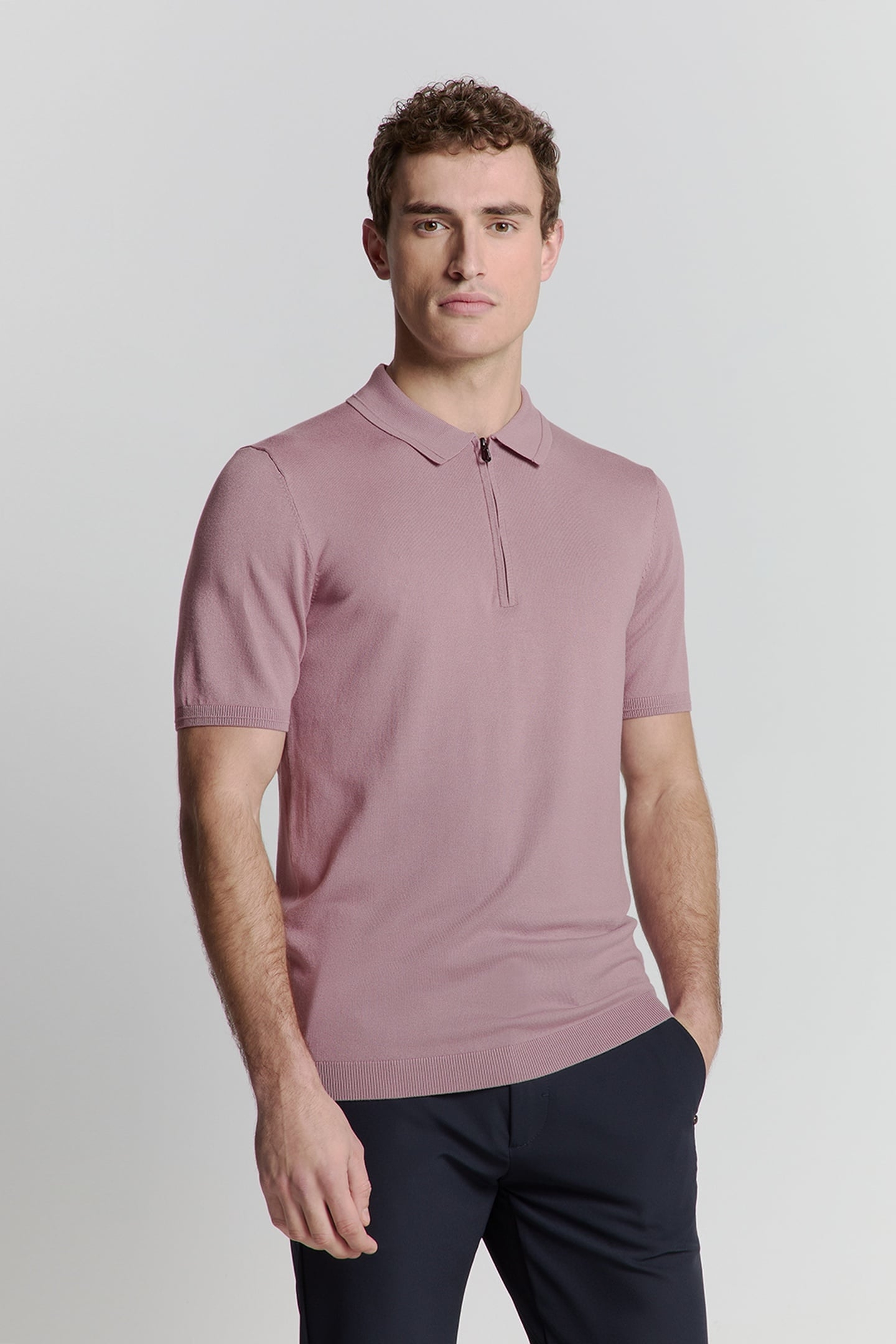PULLOVER SHORT SLEEVE POLO ZIP SOLID MAUVE 1