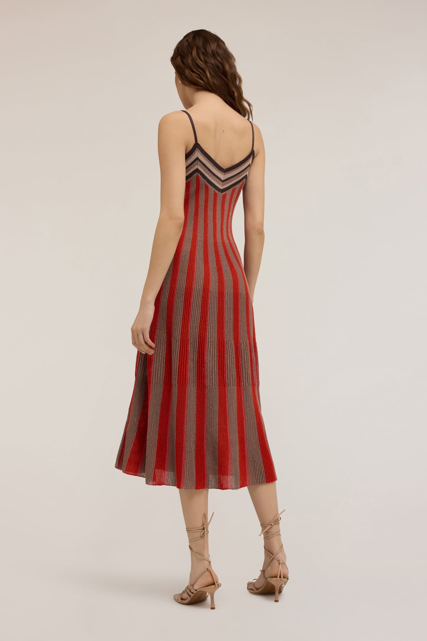 STRIPED LUREX KNIT FLARED DRESS RED 2