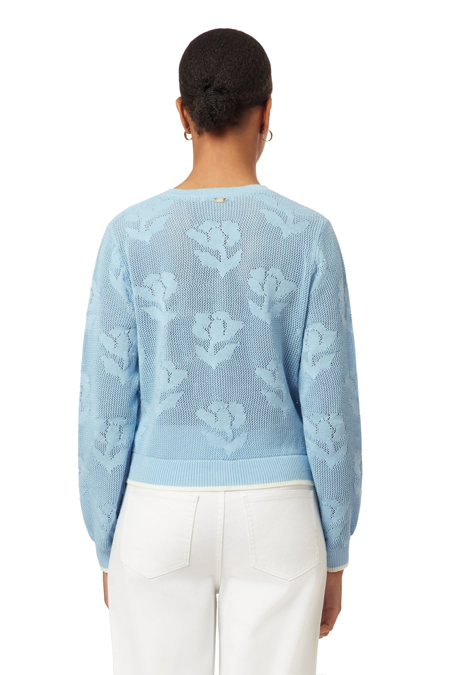 CREW NECK CARDIGAN CERULEAN OPEN KNIT FLORAL 6