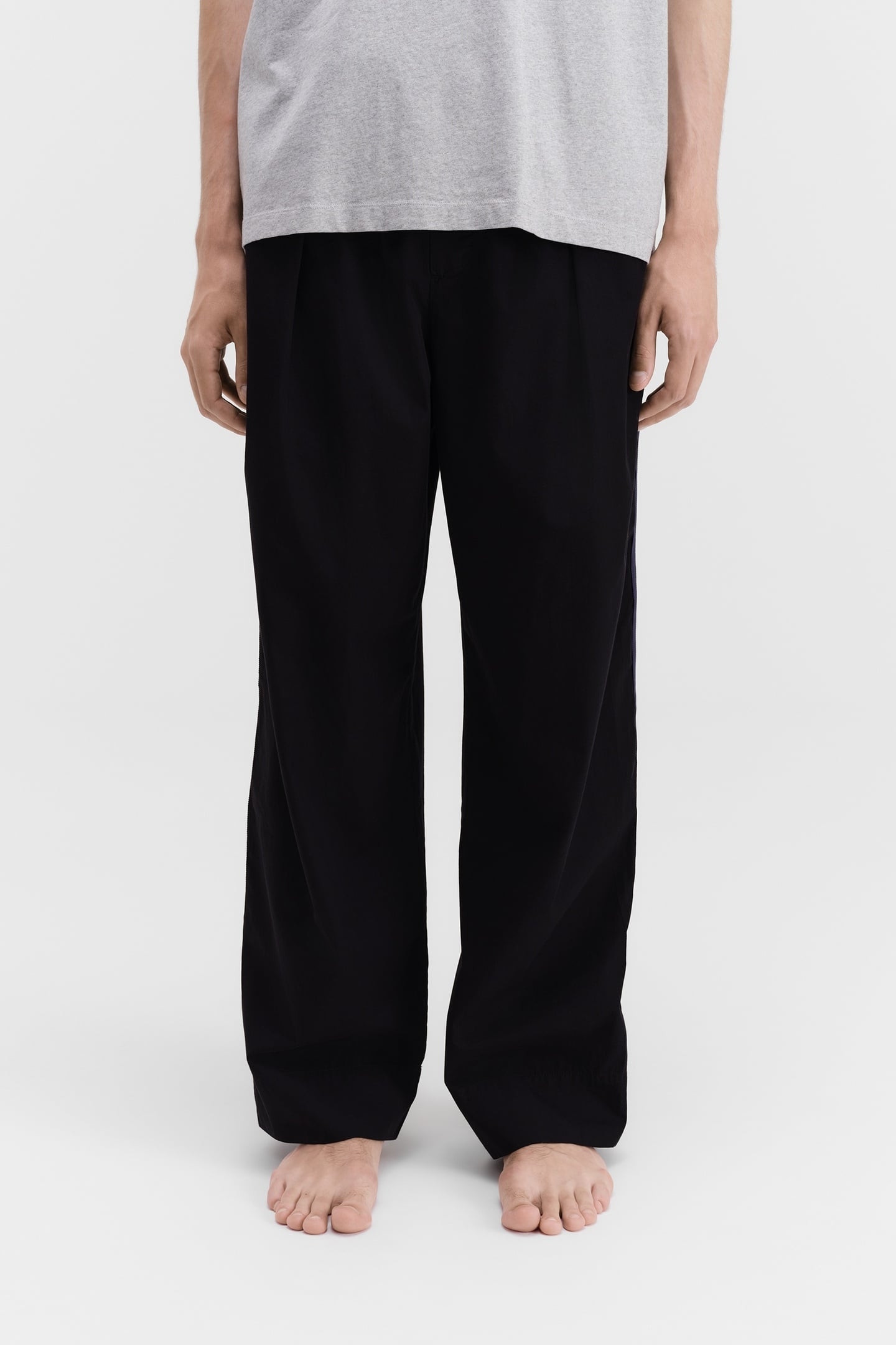 UNISEX POPLIN, PYJAMAS PANTS GROSGRAIN SIDE STRIPE ALL BLACK 1