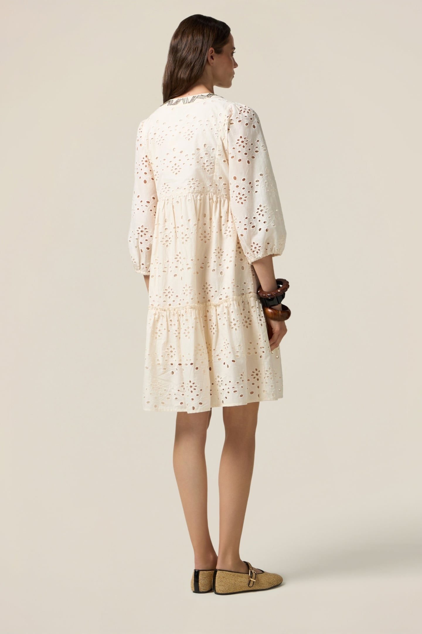 FLARED DRESS IN BRODERIE ANGLAISE LACE BEIGE 2