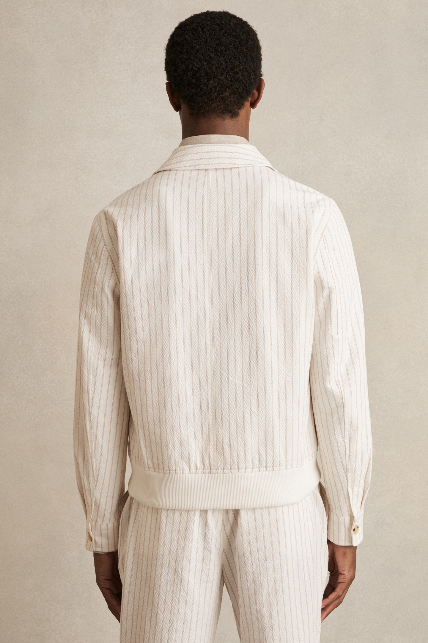 LS STRIPE SEERSUCKER HARRINGTON OFF WHITE/TAUPE BROWN 3