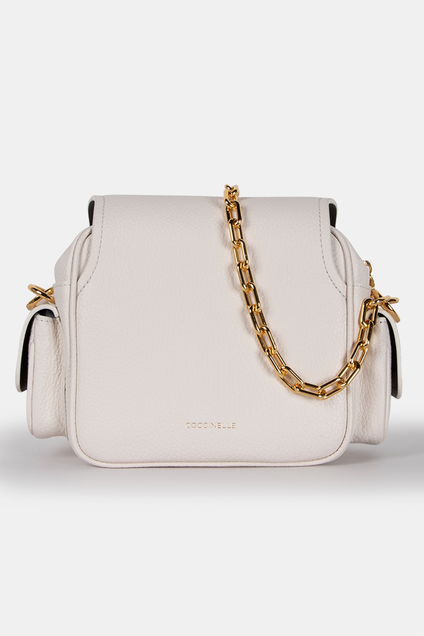LEATHER CROSS BODY BAG WITH CHAIN STRAP IN WHITE 4