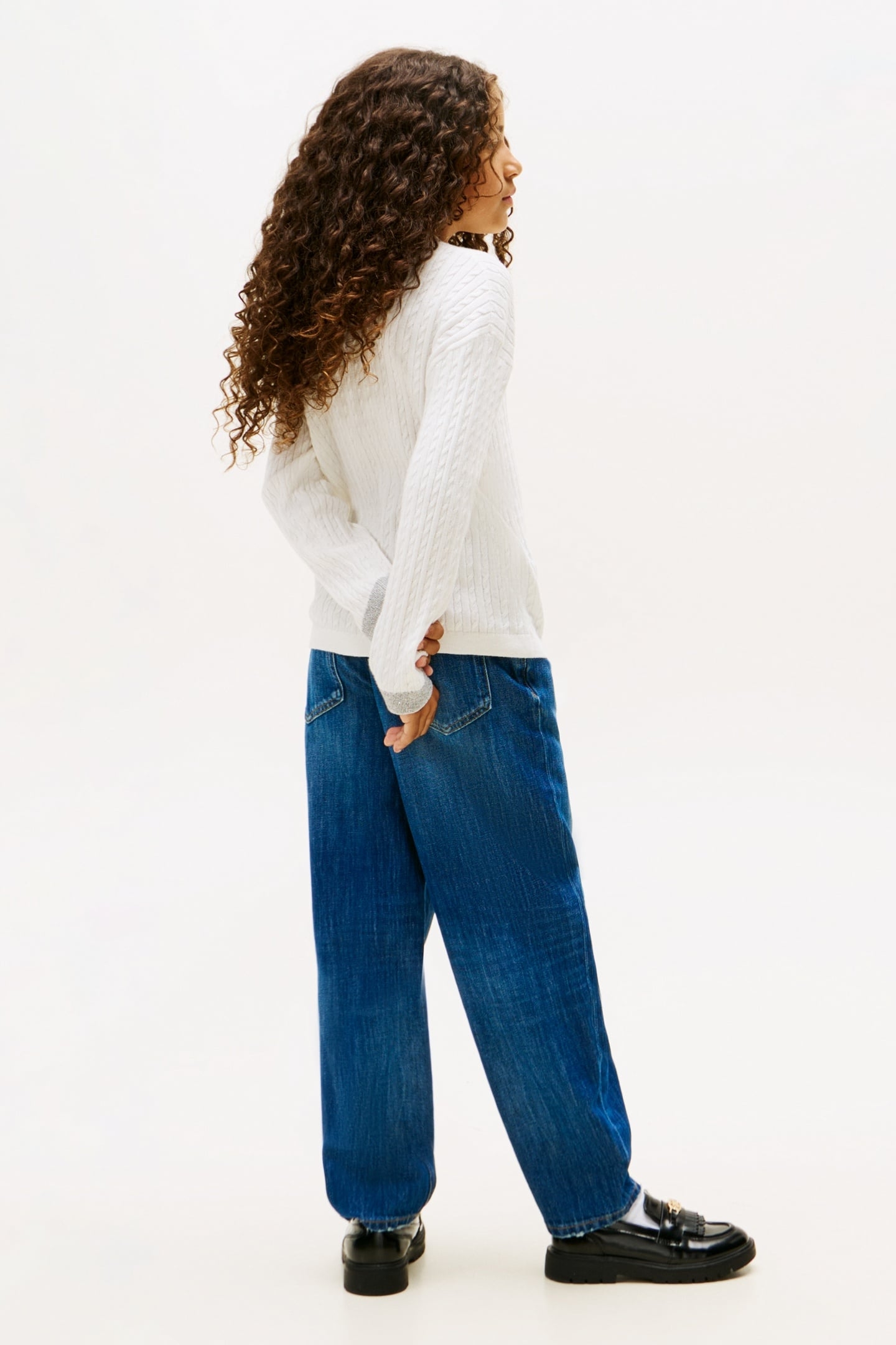 GIRLS MINI CABLE SWEATER IVORY SILK 2