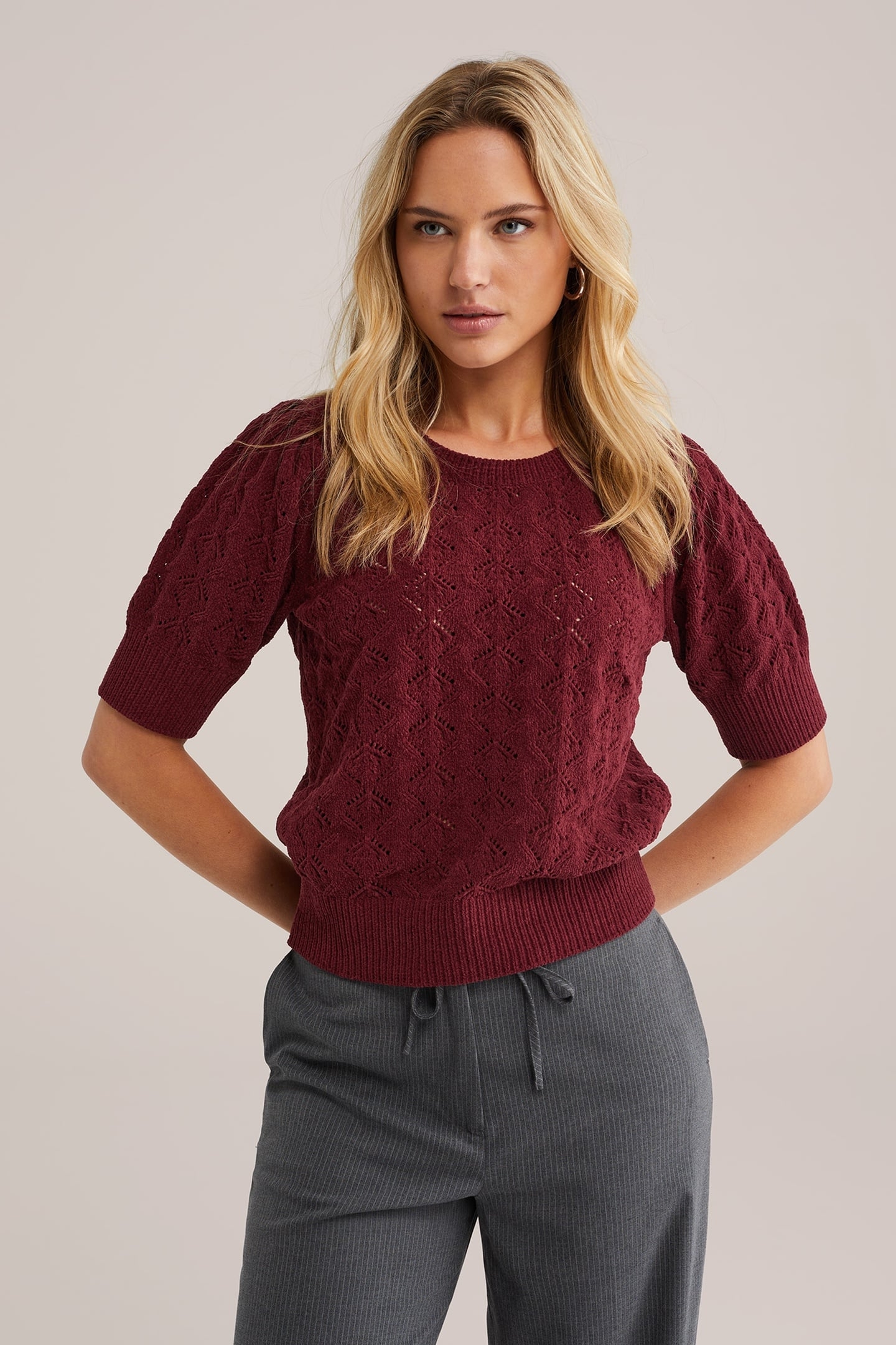 KNITTED PULLOVER BURGUNDY RED 1
