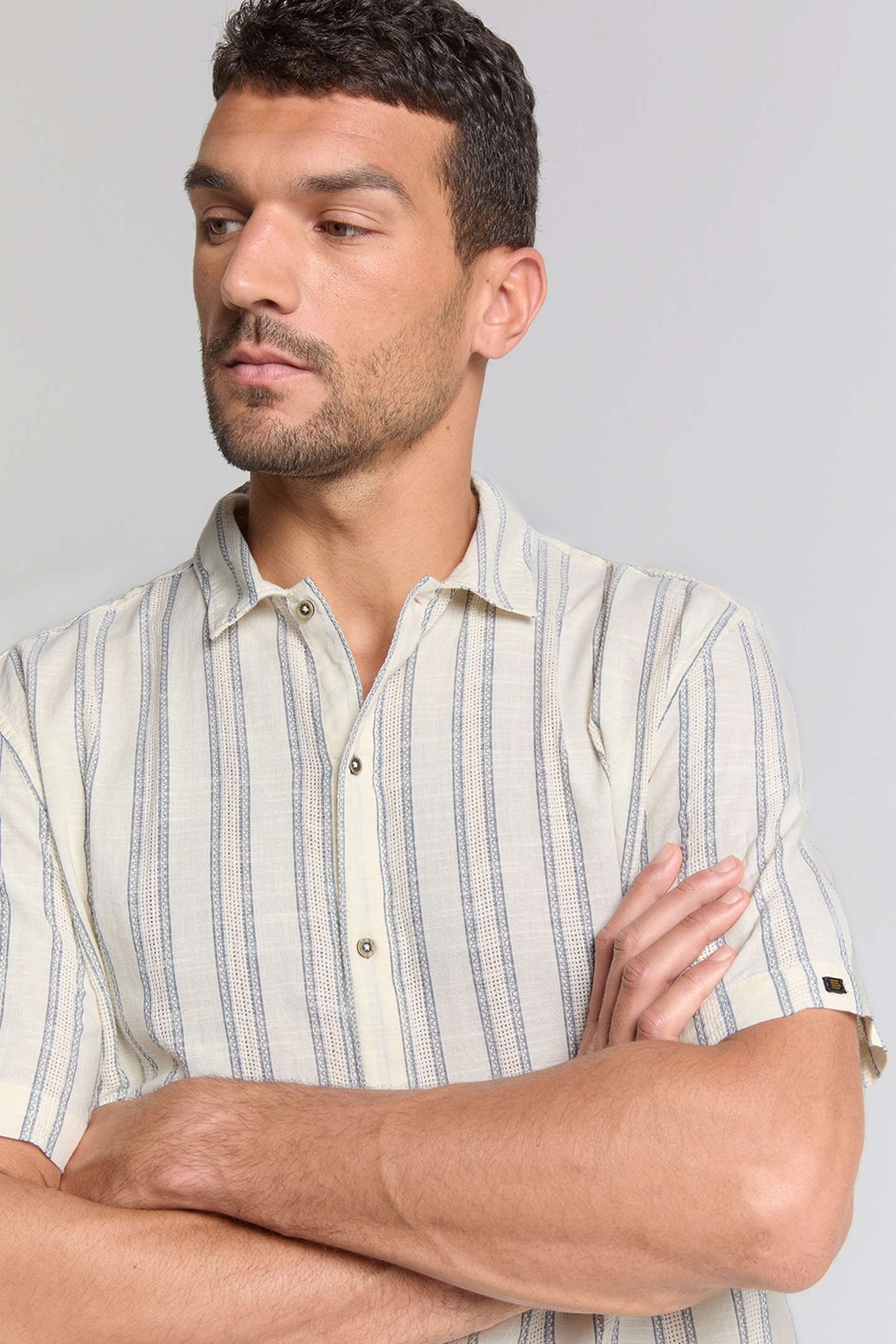 SHIRT SHORT SLEEVE VERTICAL DOBBY STRIPES OFFWHITE 7