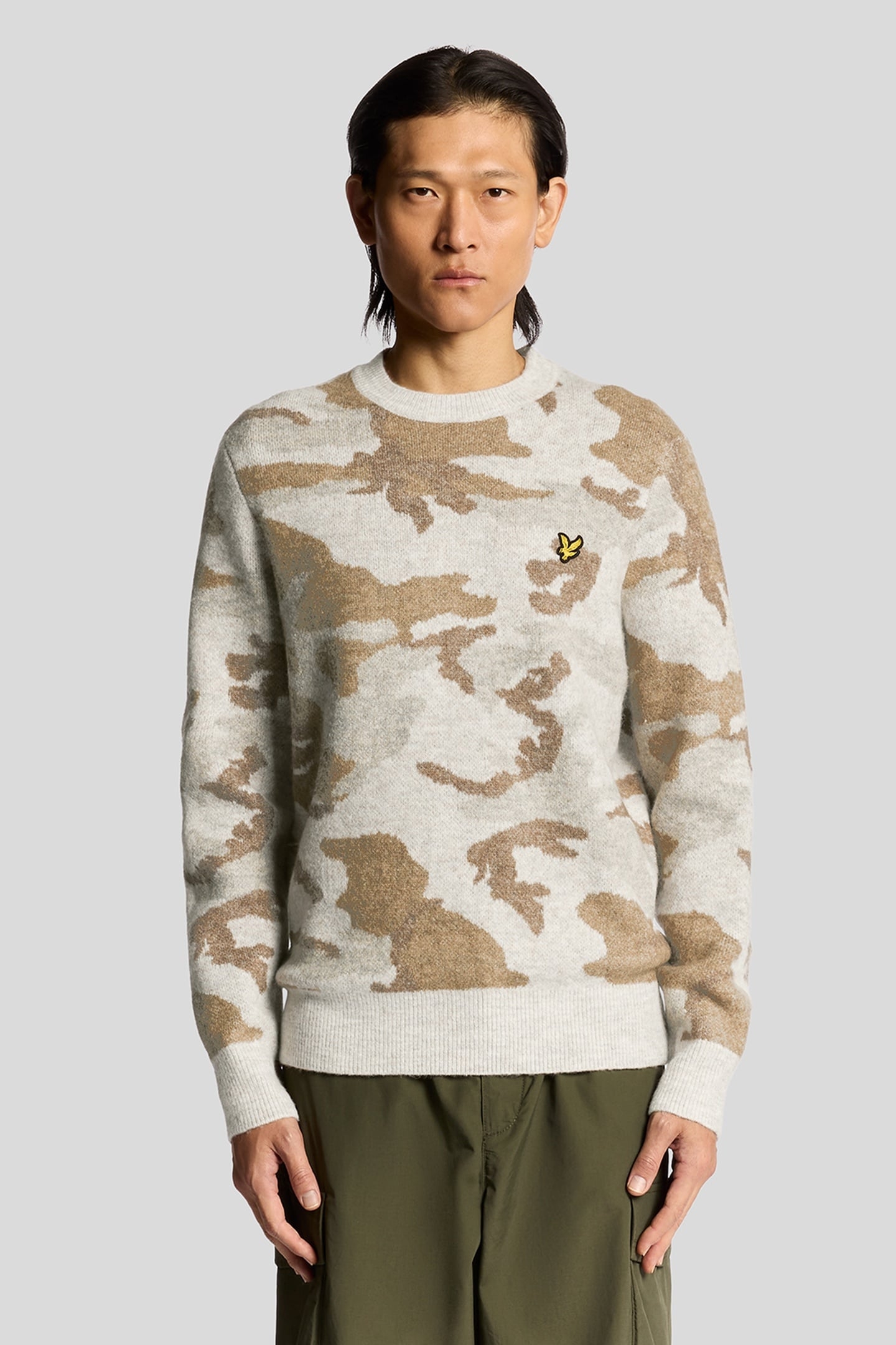 BRUSHED CAMOUFLAGE CREW NECK JUMPER GREY TAUPE 2