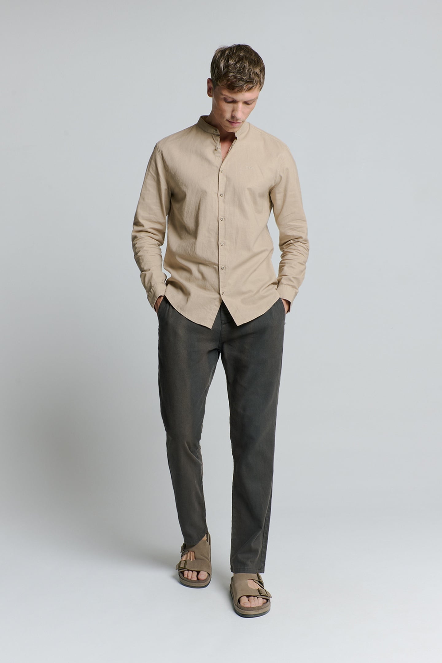 SHIRT GRANDDAD SOLID WITH LINEN LIGHT DESERT 2