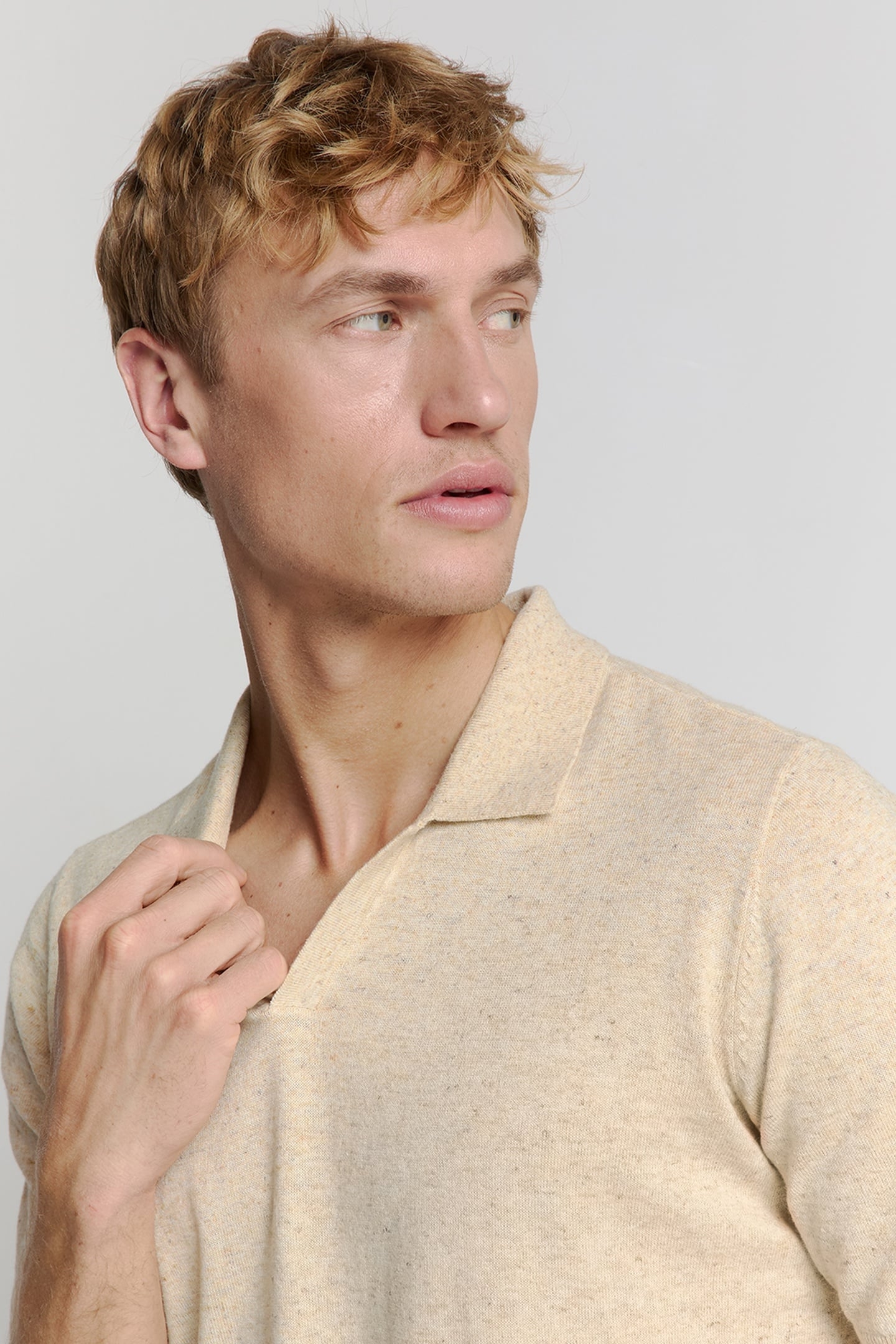 PULLOVER SHORT SLEEVE POLO V MELANGE WITH LINEN SAND 7