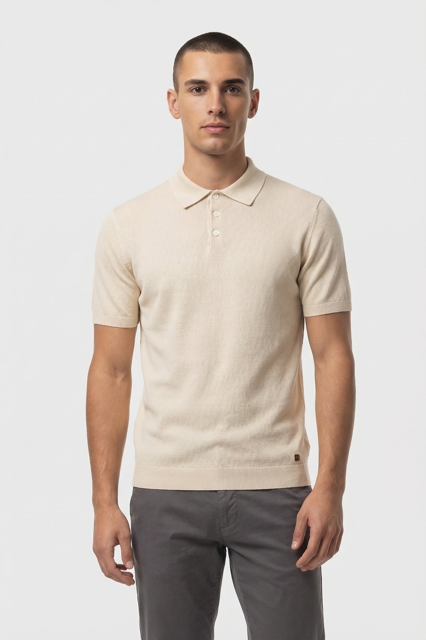 PULLOVER SHORT SLEEVE POLO BUTTON SOLID OFFWHITE 1