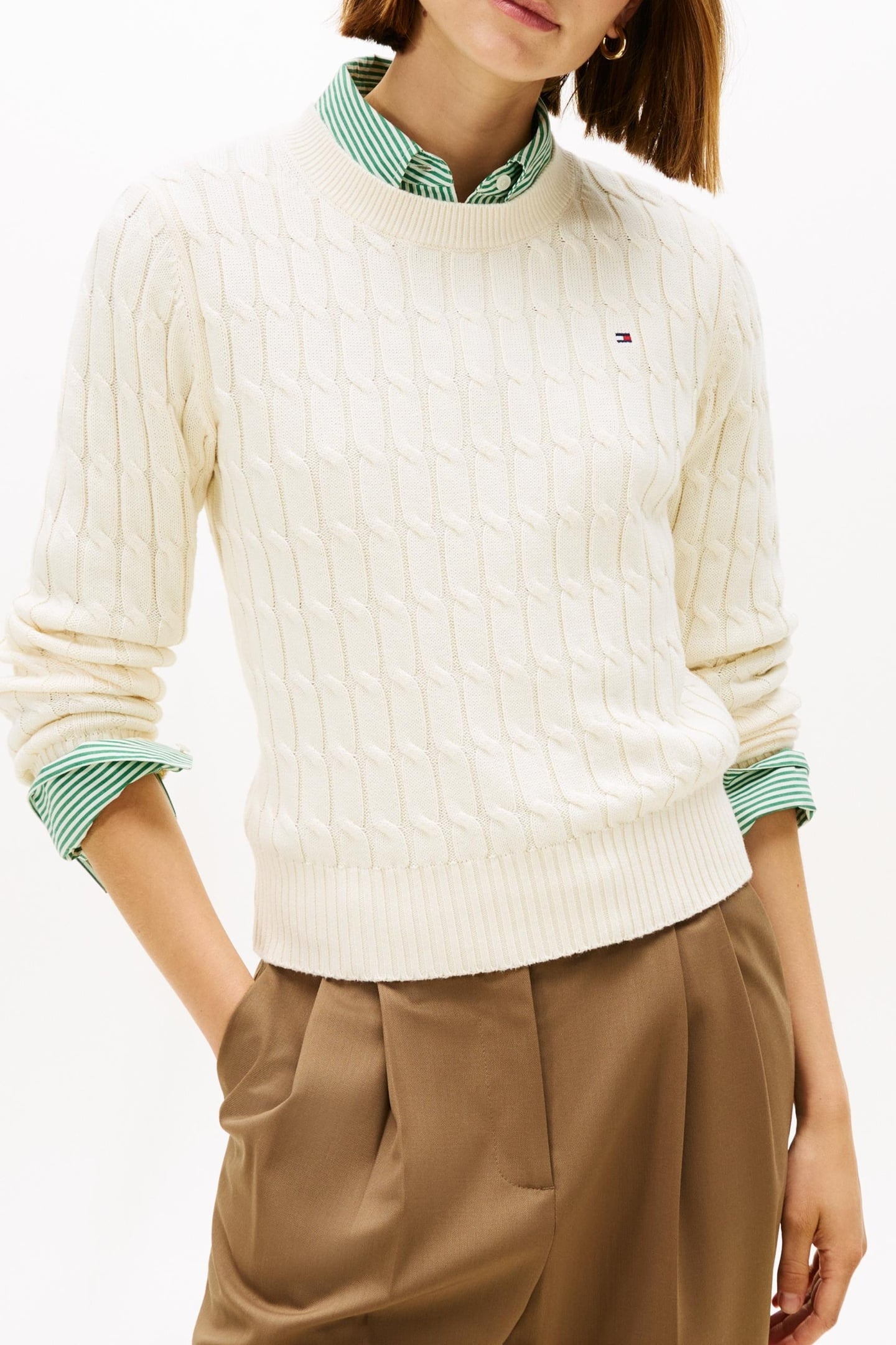 CABLE KNIT CREW NECK JUMPER CALICO 1