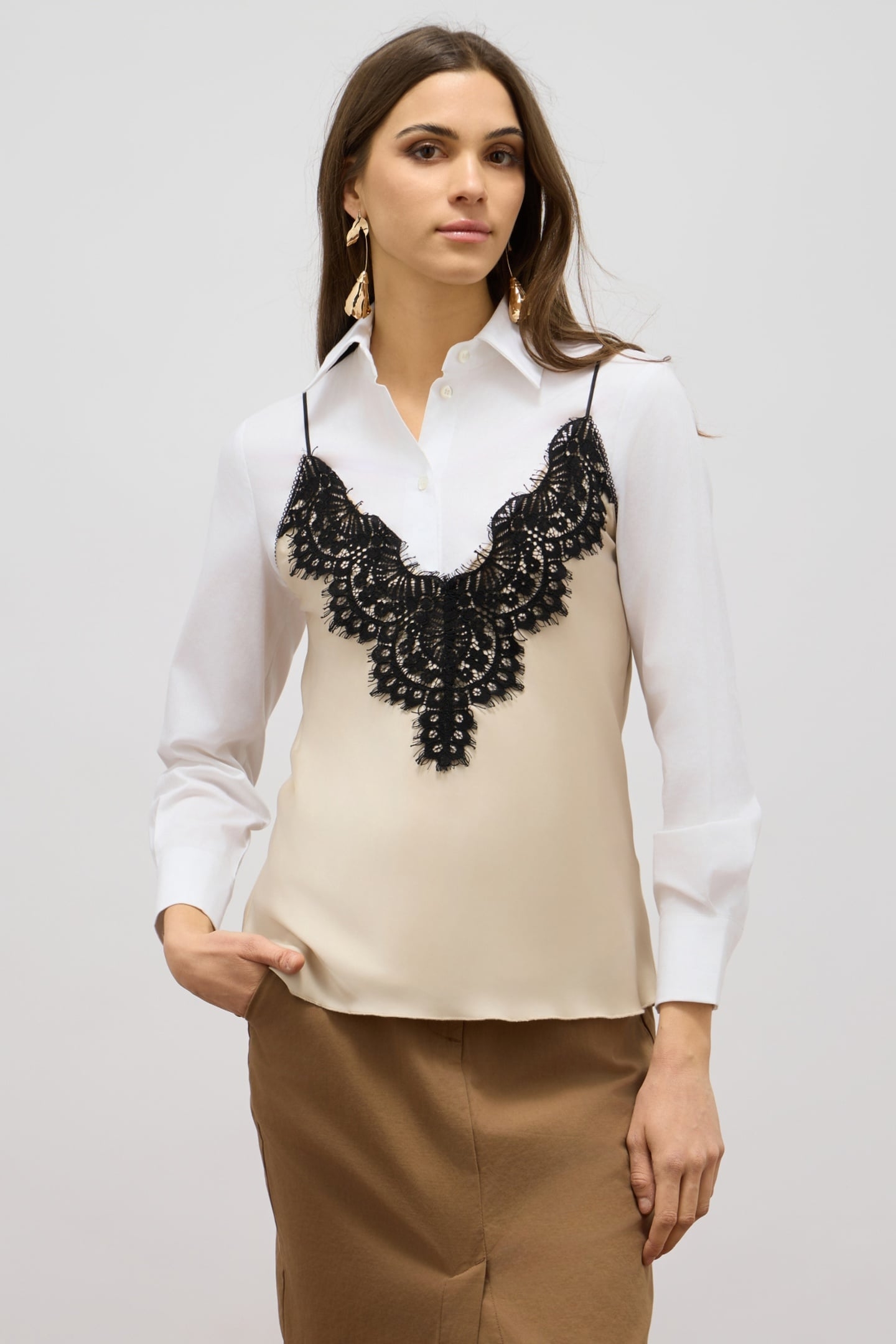 TWO-MATERIAL SHIRT WITH LACE WHITE 1