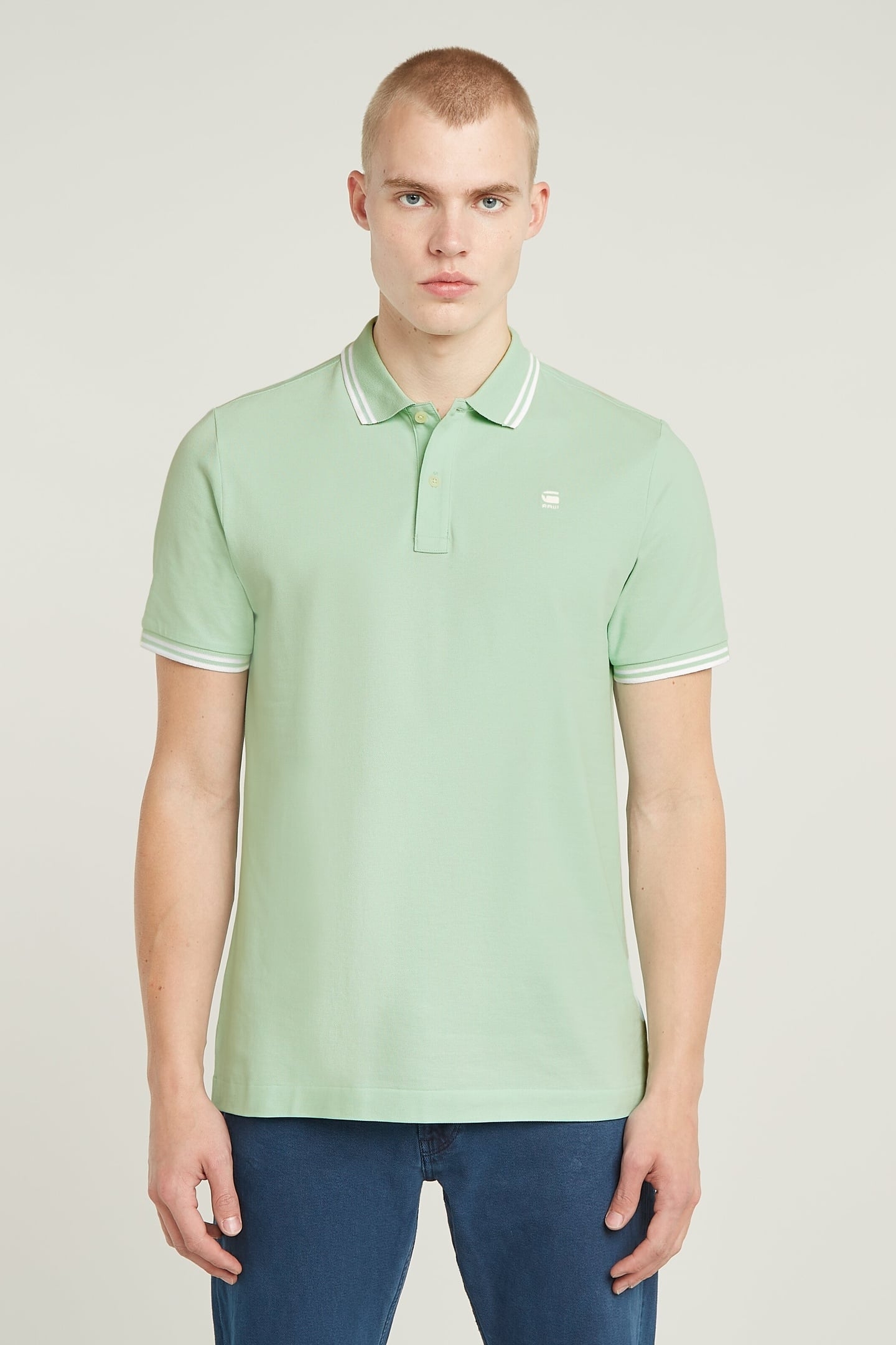 DUNDA SLIM STRIPE POLO S\S BIRDS EGG GREEN 2