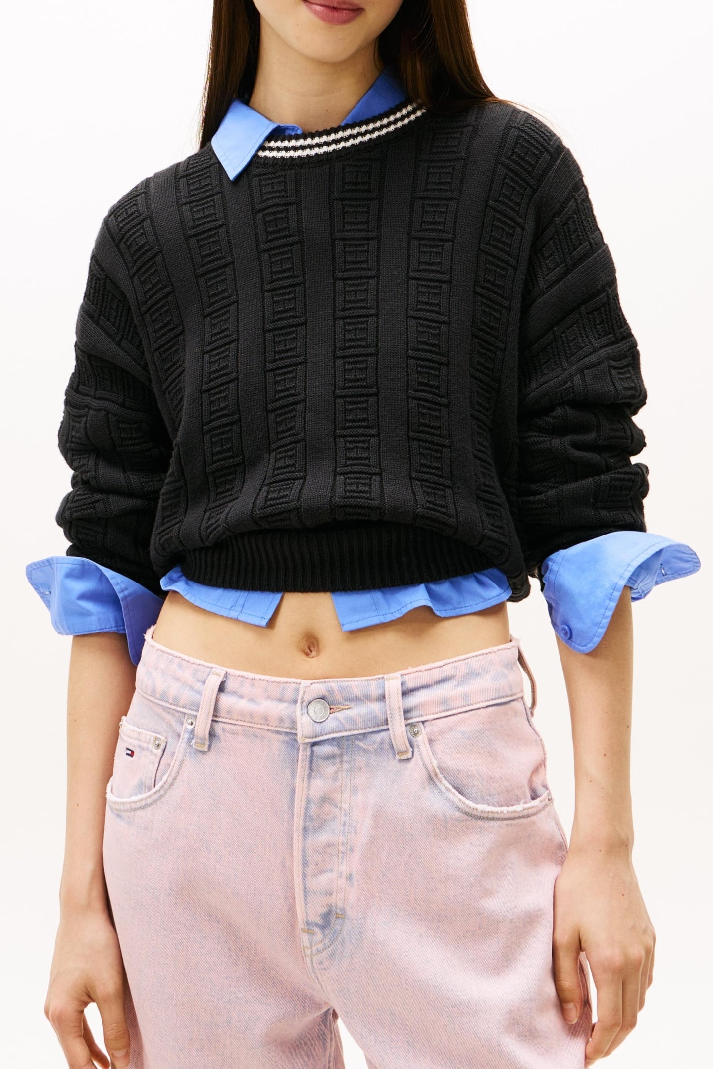 BOXY FLAG CABLE SWEATER BLACK 1