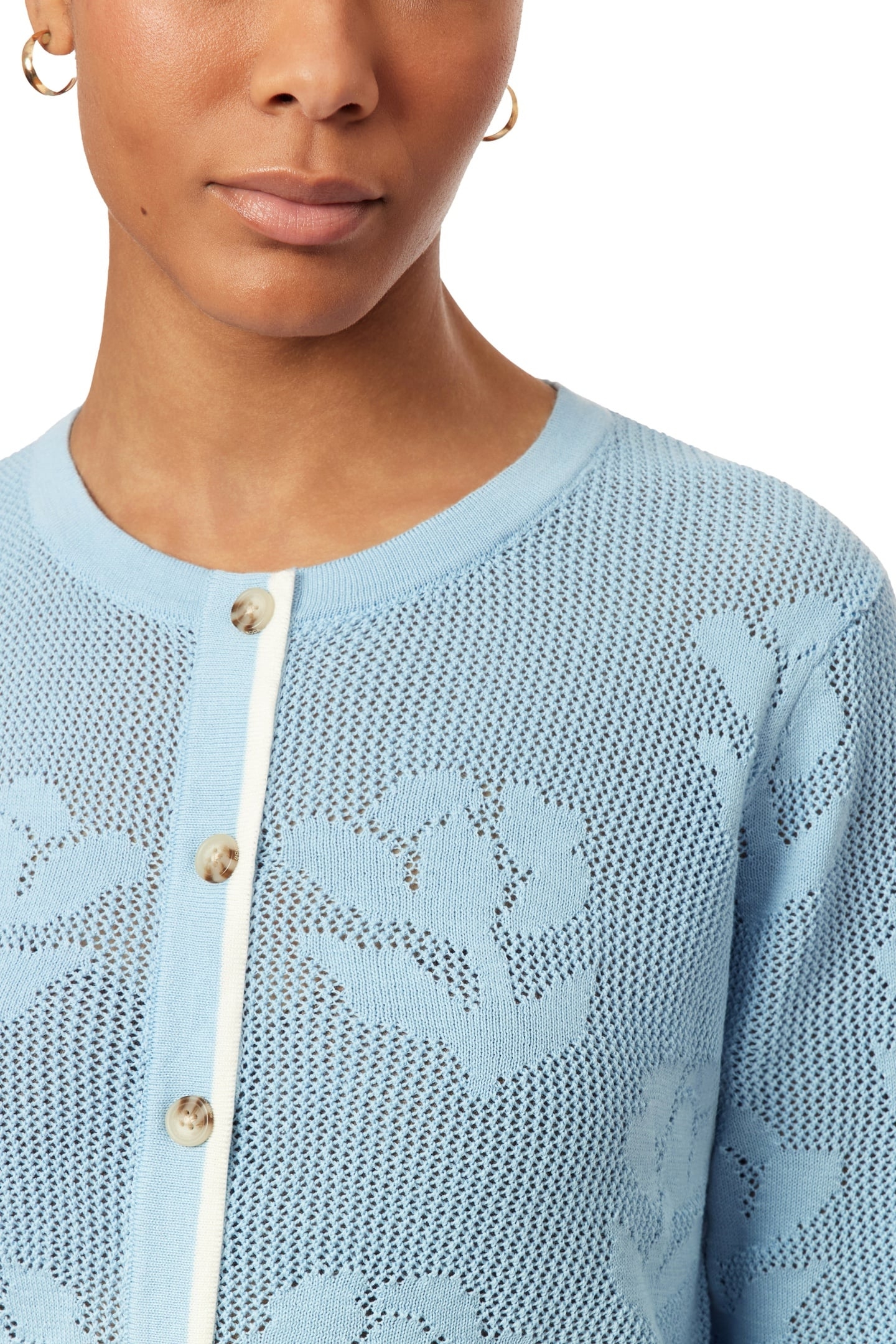 CREW NECK CARDIGAN CERULEAN OPEN KNIT FLORAL 7