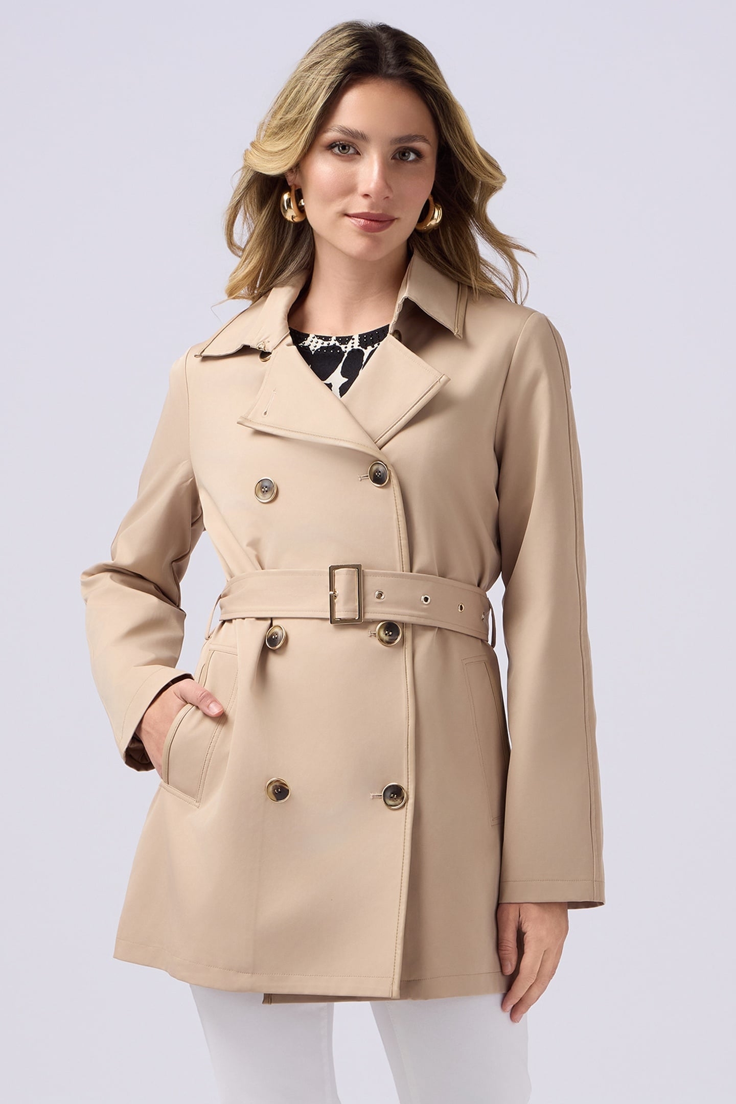 TRENCH COAT WITH COATED FABRIC TRIM BEIGE 3