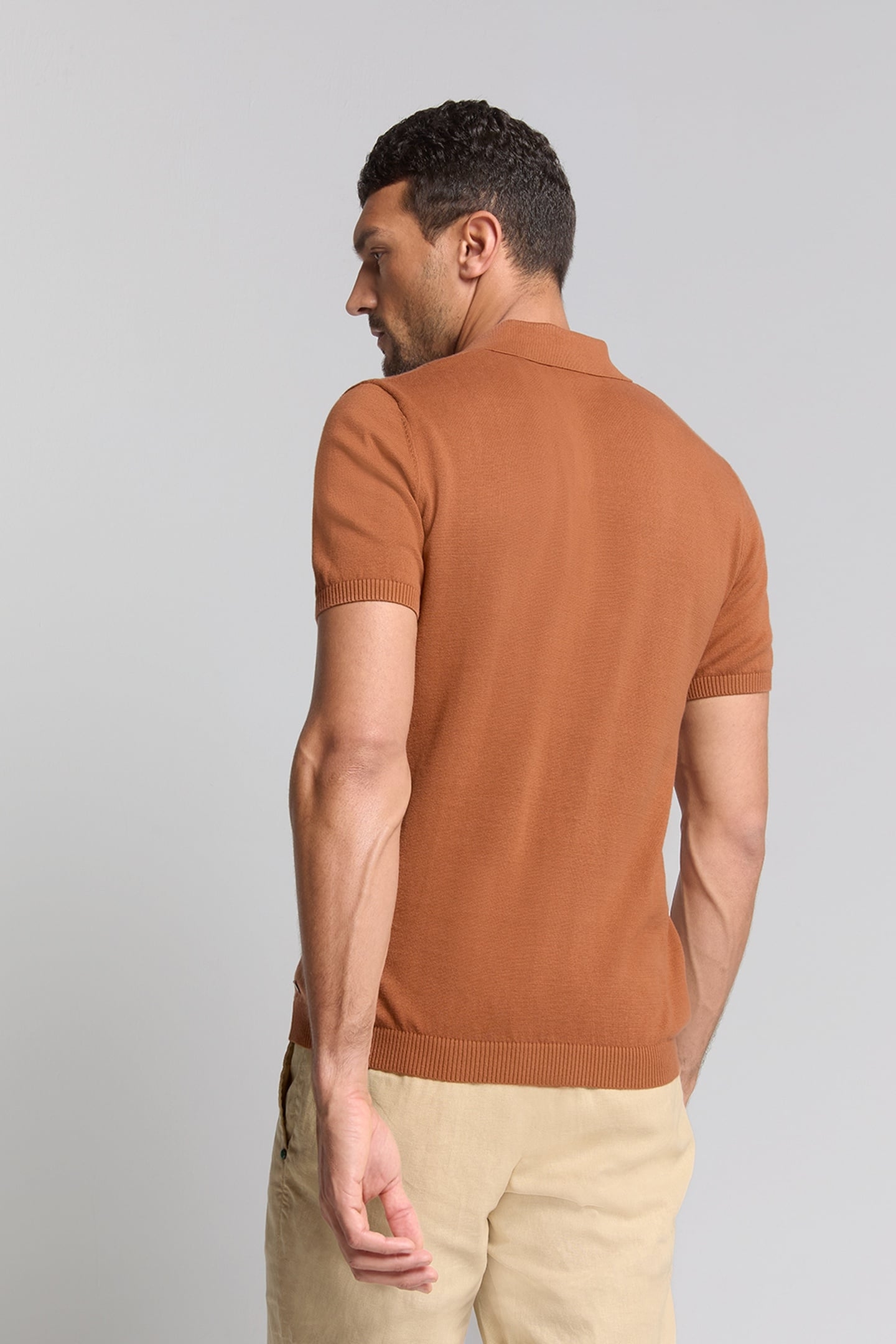 PULLOVER SHORT SLEEVE POLO SOLID PLACED JACQUARD CARAMEL 2