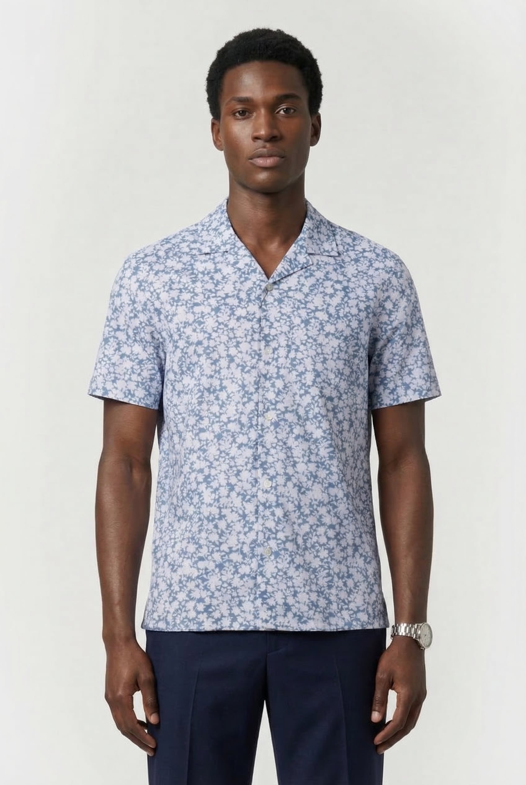 SHORT SLEEVE SHIRT IN BLUE FLORAL PRINT 1