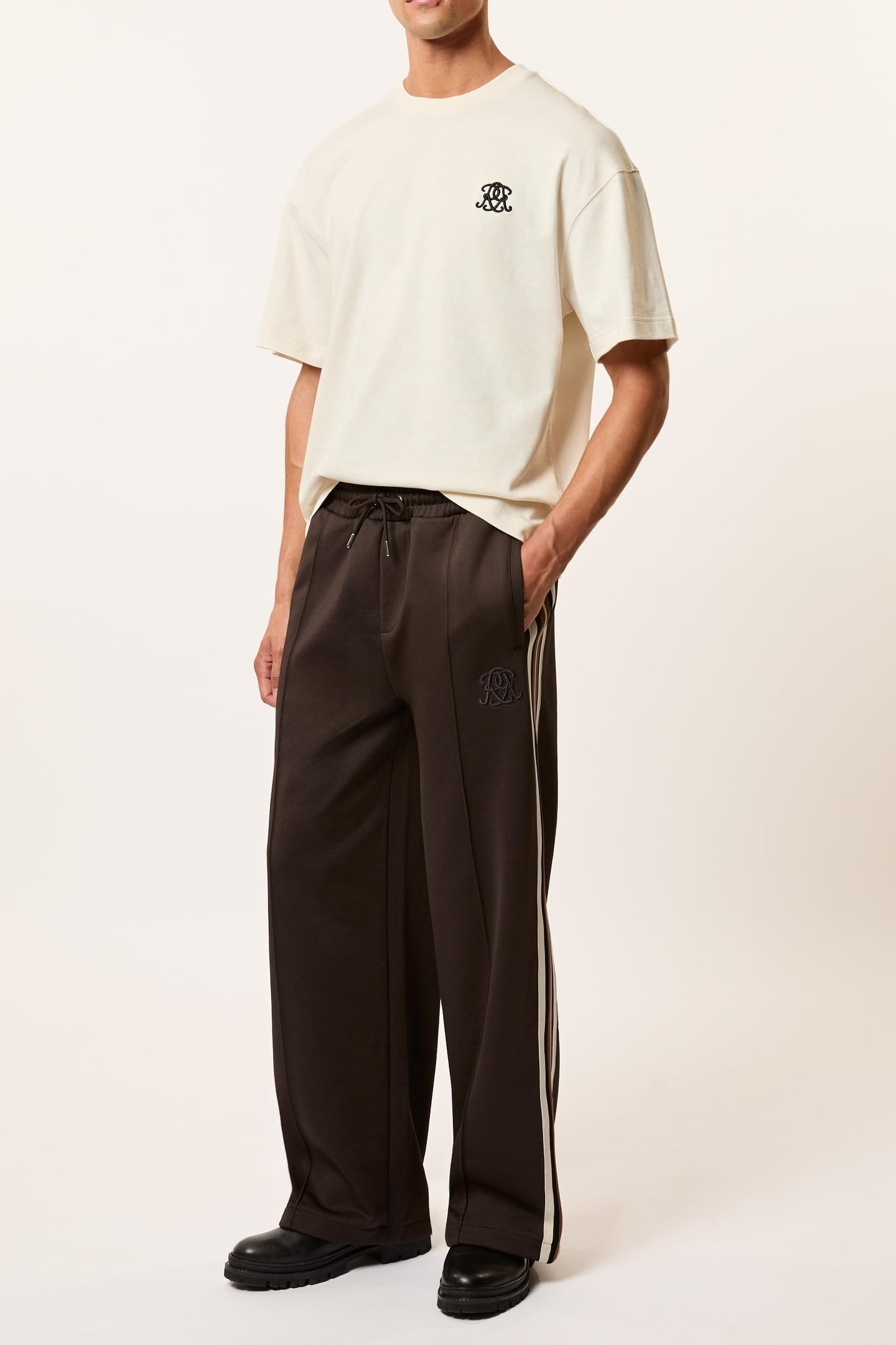 DRAWSTRING WIDE LEG JOGGERS BROWN 1