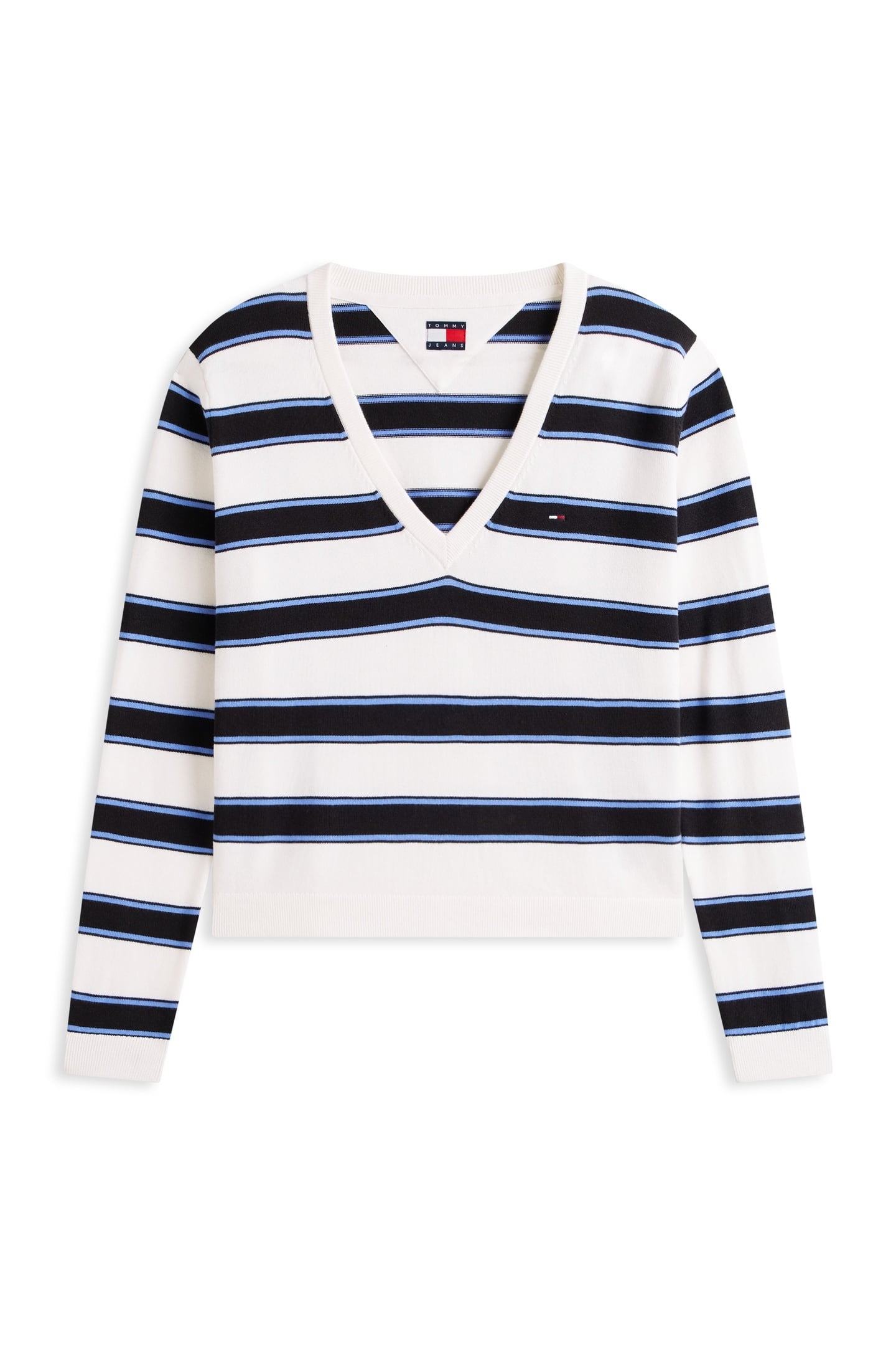 ESSENTIAL V-NECK SWEATER BLACK/MULTI STRIPE 3