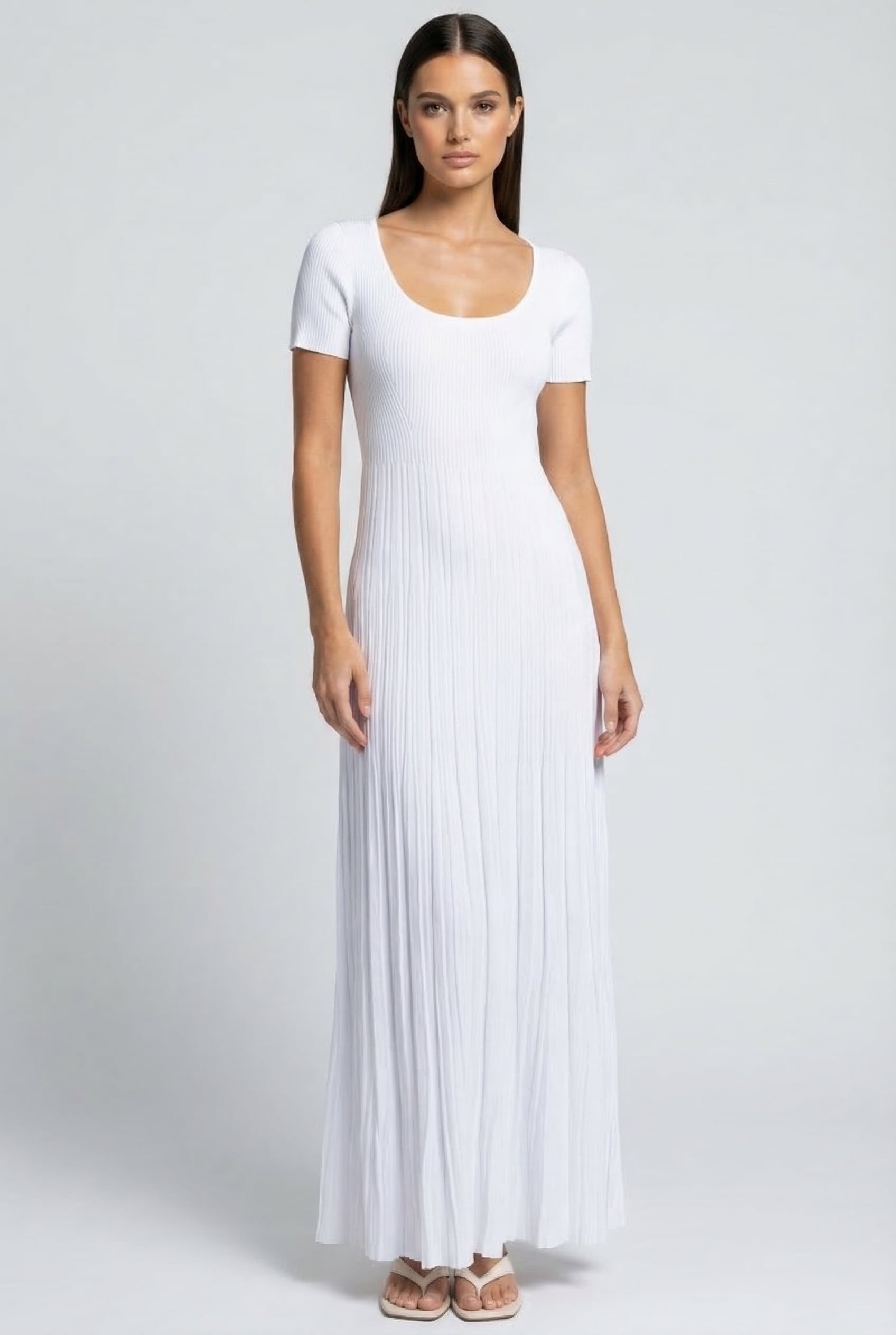 EMPIRE SCOOP NECK SHORT SLEEVE MAXI DRESS IN WHITE 1