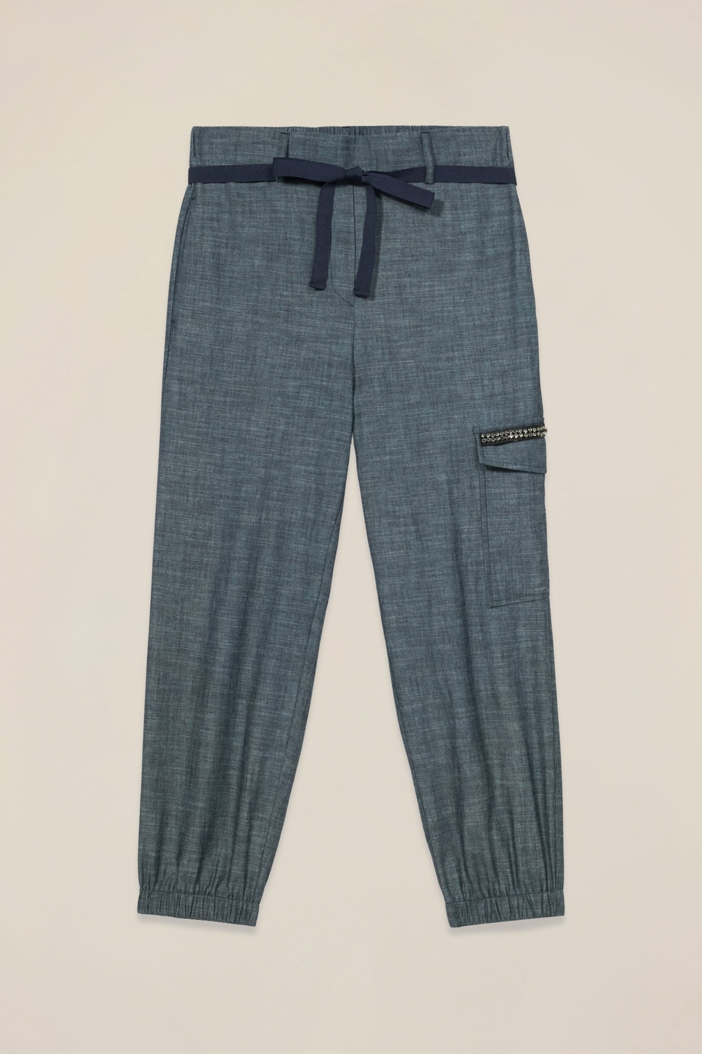 DENIM-EFFECT JOGGERS IN LINEN BLEND FABRIC BLUE 4